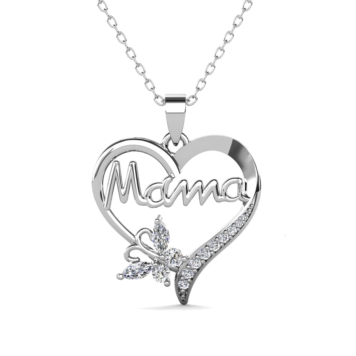Mavis 18k White Gold Plated Mama Necklace with Swarovski Crystals & Heartfelt Message for Mom