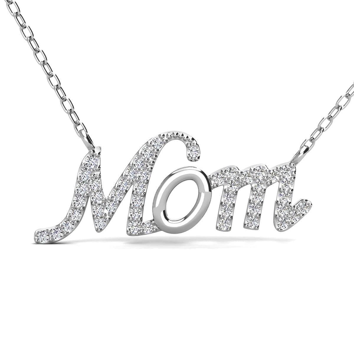 Riley 18k White Gold Plated Mom Necklace with Swarovski Crystals & Heartfelt Message for Mom