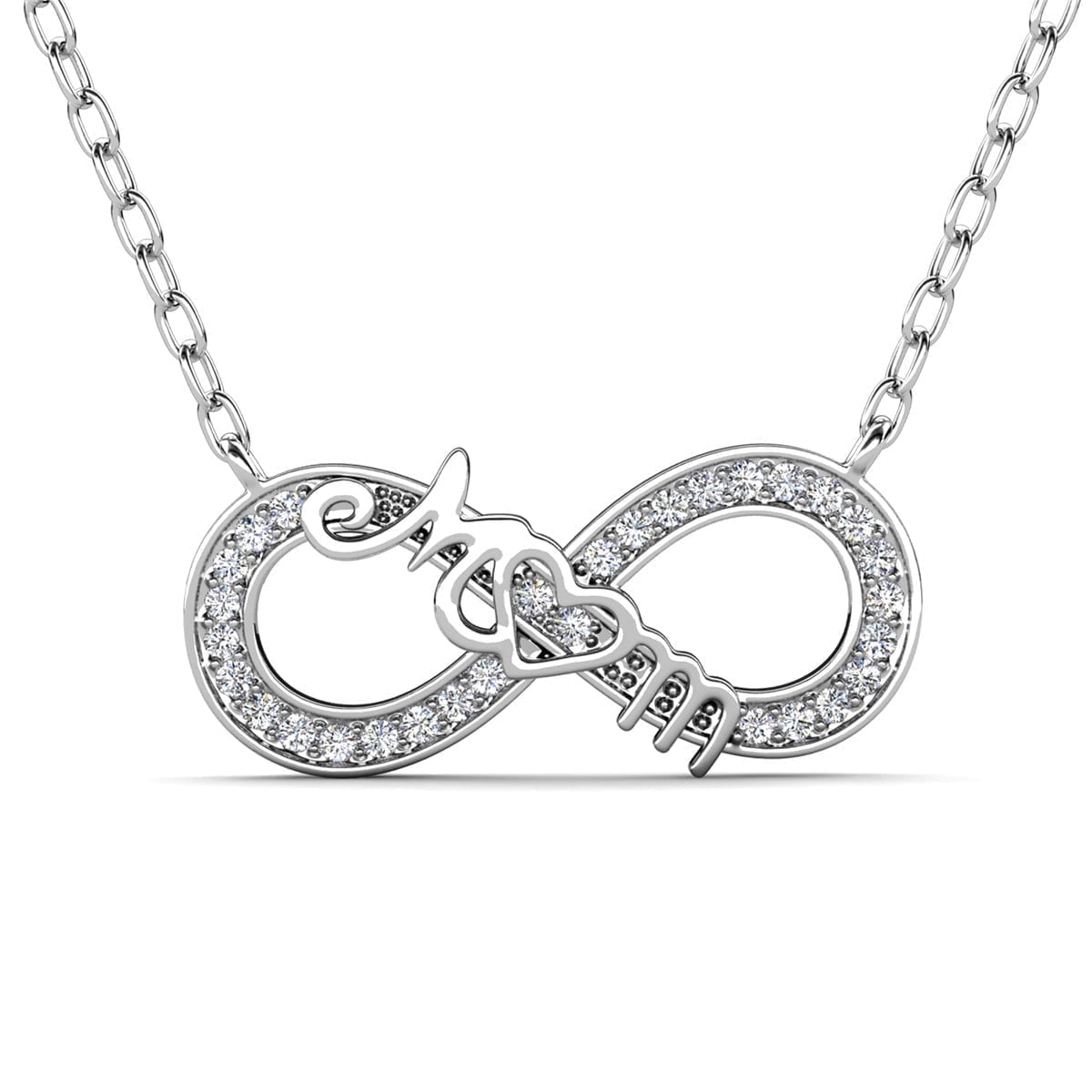 Robin 18k White Gold Plated Infinity Necklace with Swarovski Crystals & Heartfelt Message for Mom