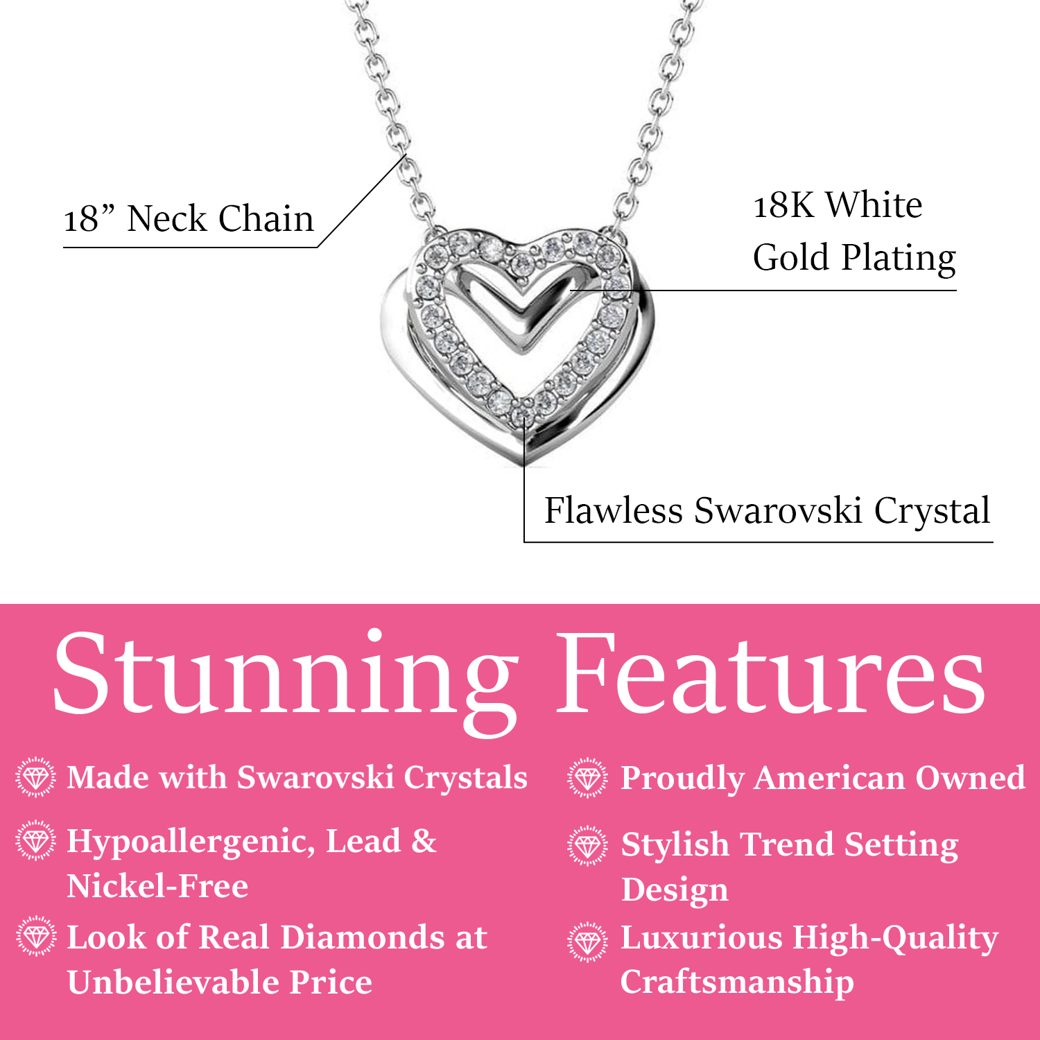 Cathy 18k White Gold Plated Necklace with Swarovski Crystals