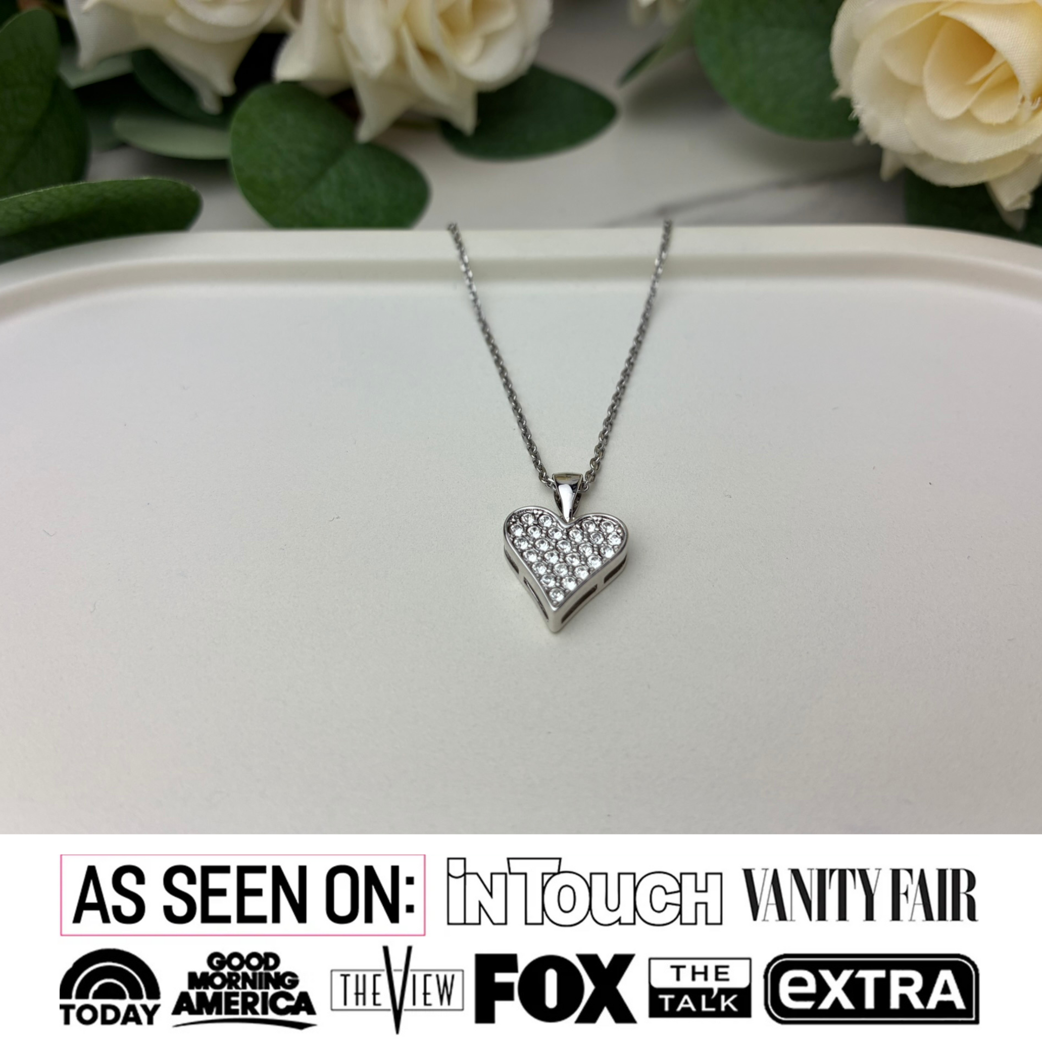 Cecilia 18k White Gold Plated Heart Pendant Necklace with Swarovski Crystals