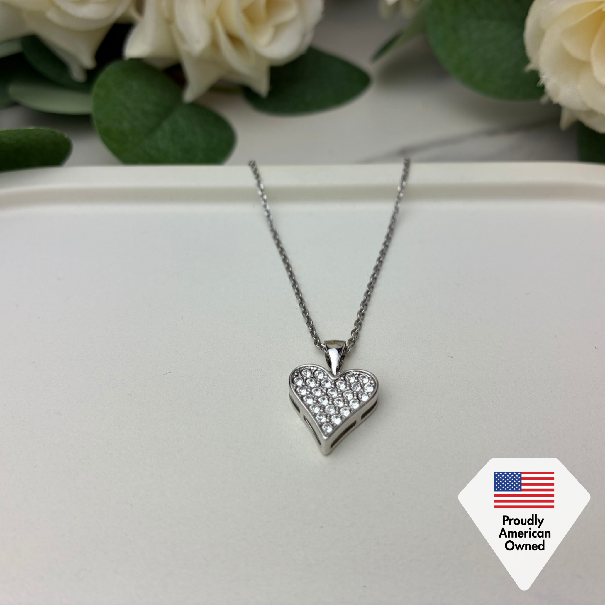 Cecilia 18k White Gold Plated Heart Pendant Necklace with Swarovski Crystals — Fab Fav