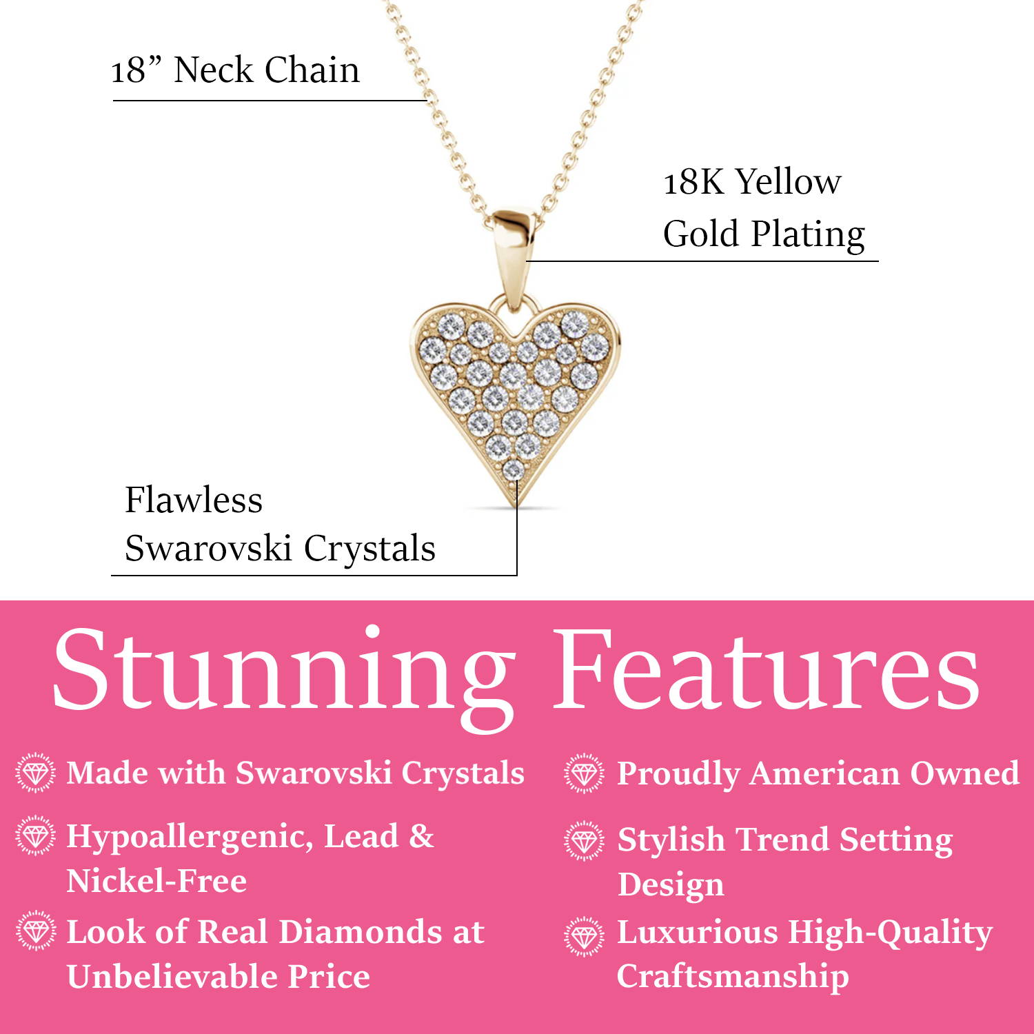 Cecilia 18k White Gold Plated Heart / Spade Necklace with Swarovski Crystals