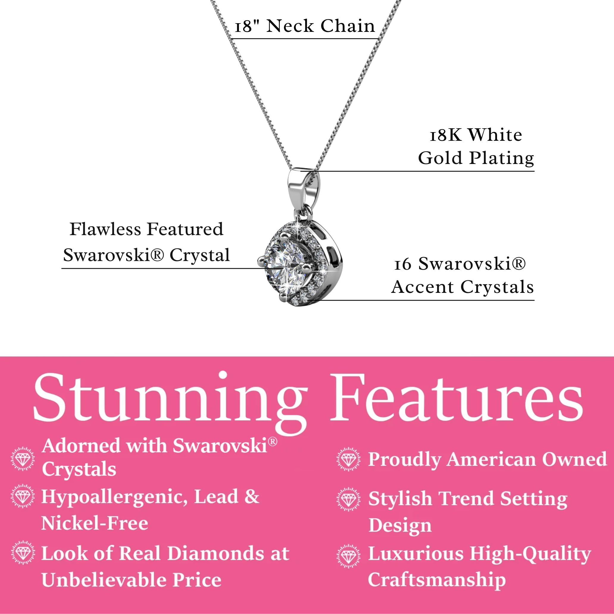 Celeste 18k White Gold Plated Pendant Necklace with Swarovski Crystals