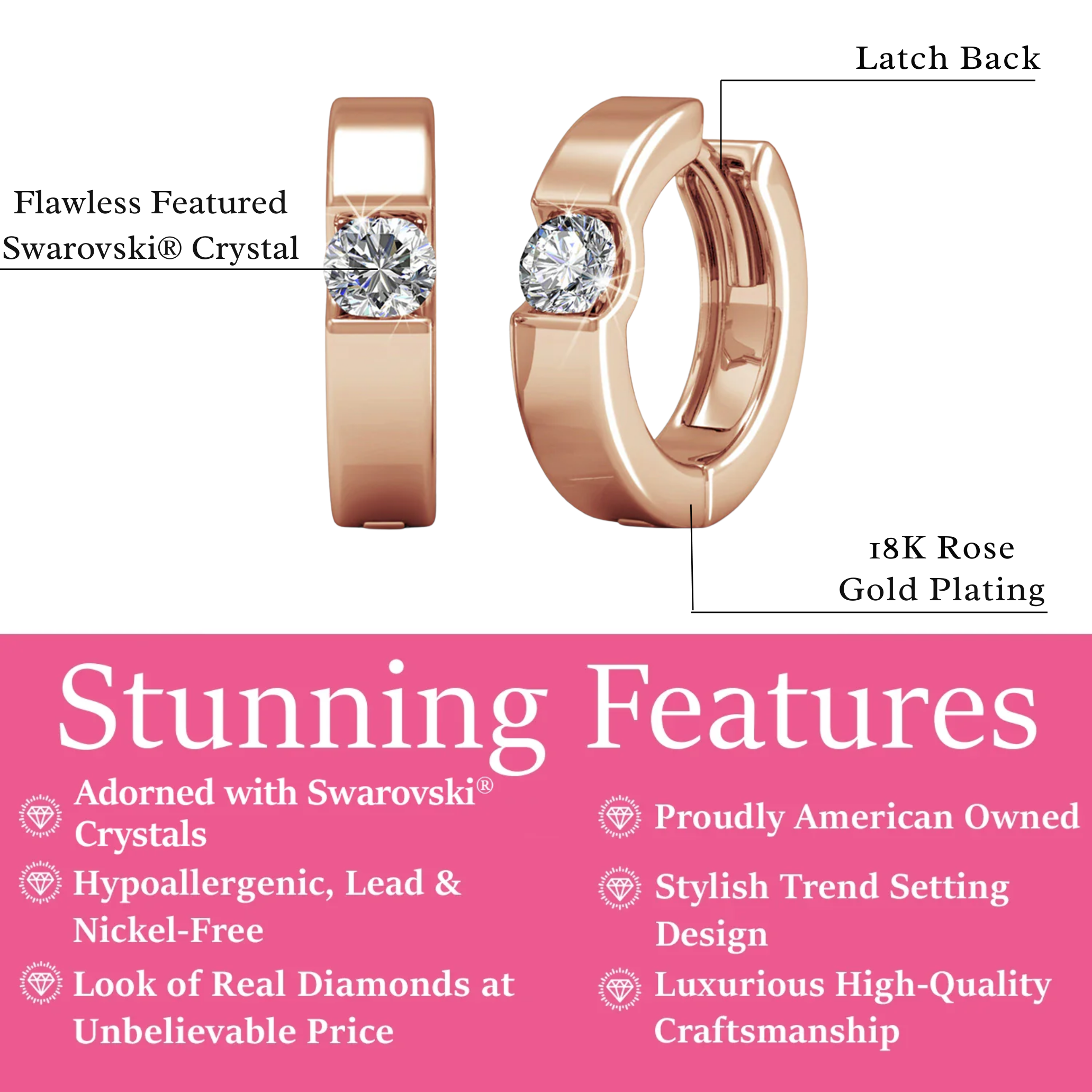 Charlie 18k White Gold Plated 14mm Hoop Earrings with Round Swarovski Crystals