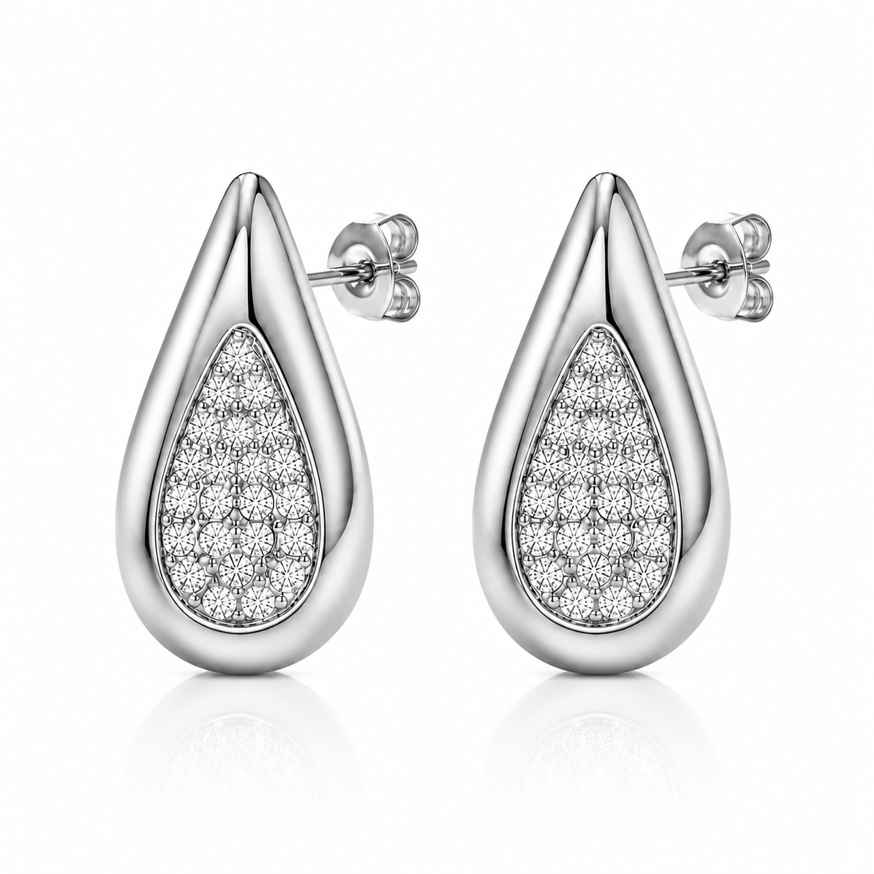 Sally 18k White Gold Plated Tear drop Stud Earrings with Swarovski Crystals