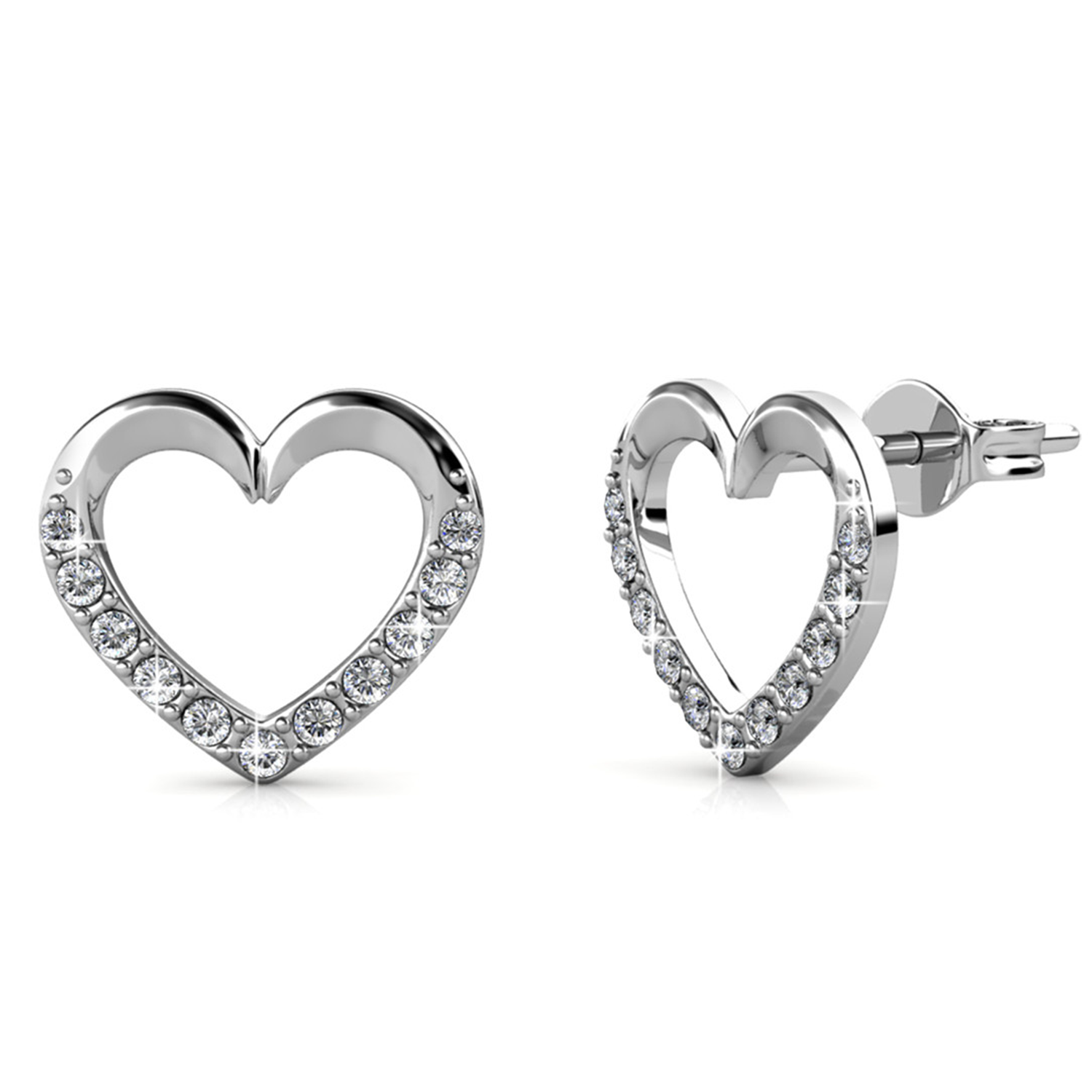 Chelsea 18k White Gold Plated Silver Heart Necklace and Earring Set with Swarovski Crystals