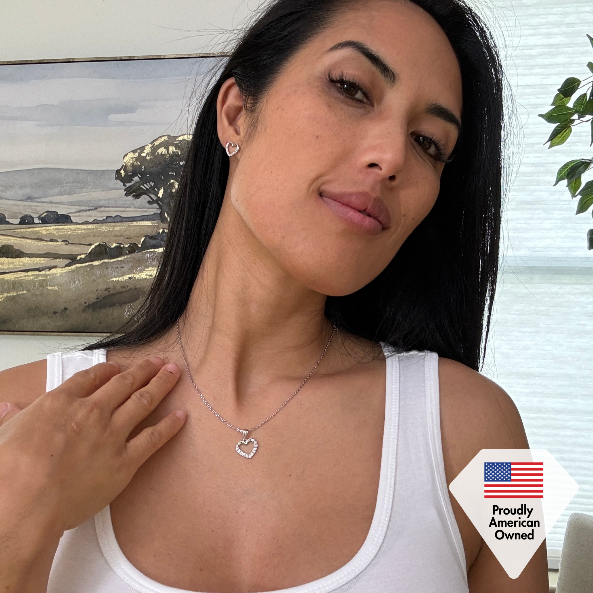 Chelsea 18k White Gold Plated Silver Heart Stud Earrings with Swarovski Crystals