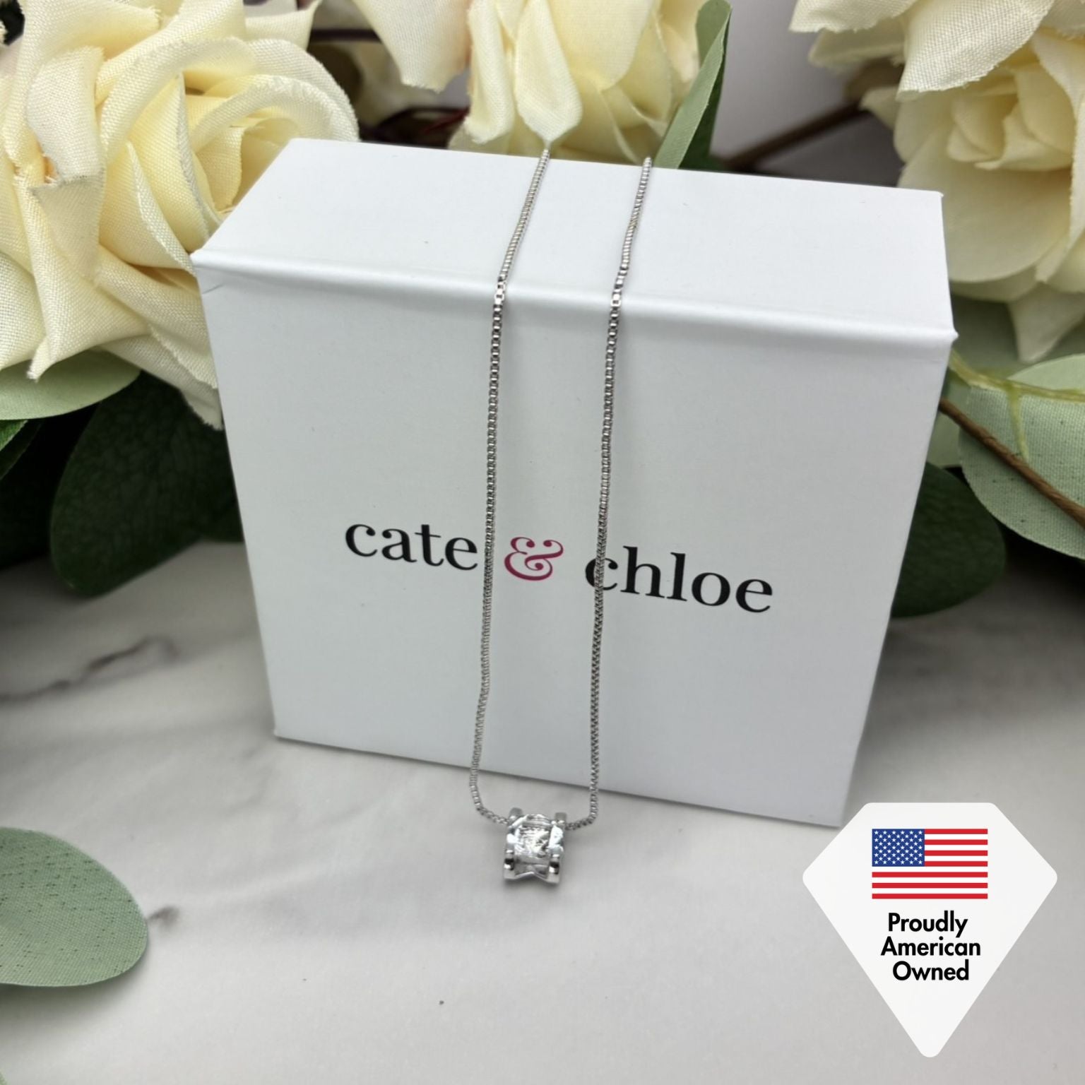 Clara 18k White Gold Plated Pendant Necklace with Solitaire Round Cut Swarovski Crystal