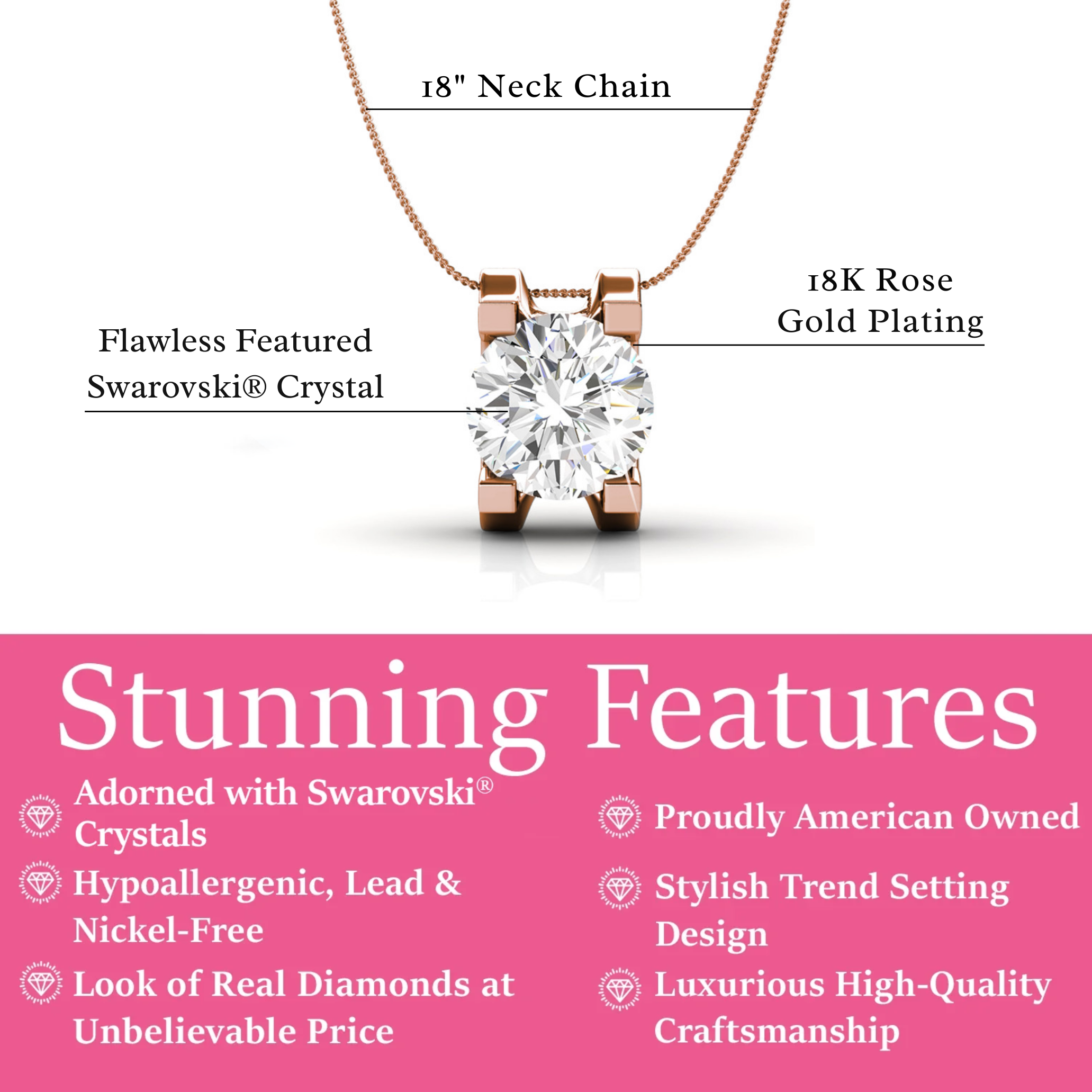 Clara 18k White Gold Plated Pendant Necklace with Solitaire Round Cut Swarovski Crystal