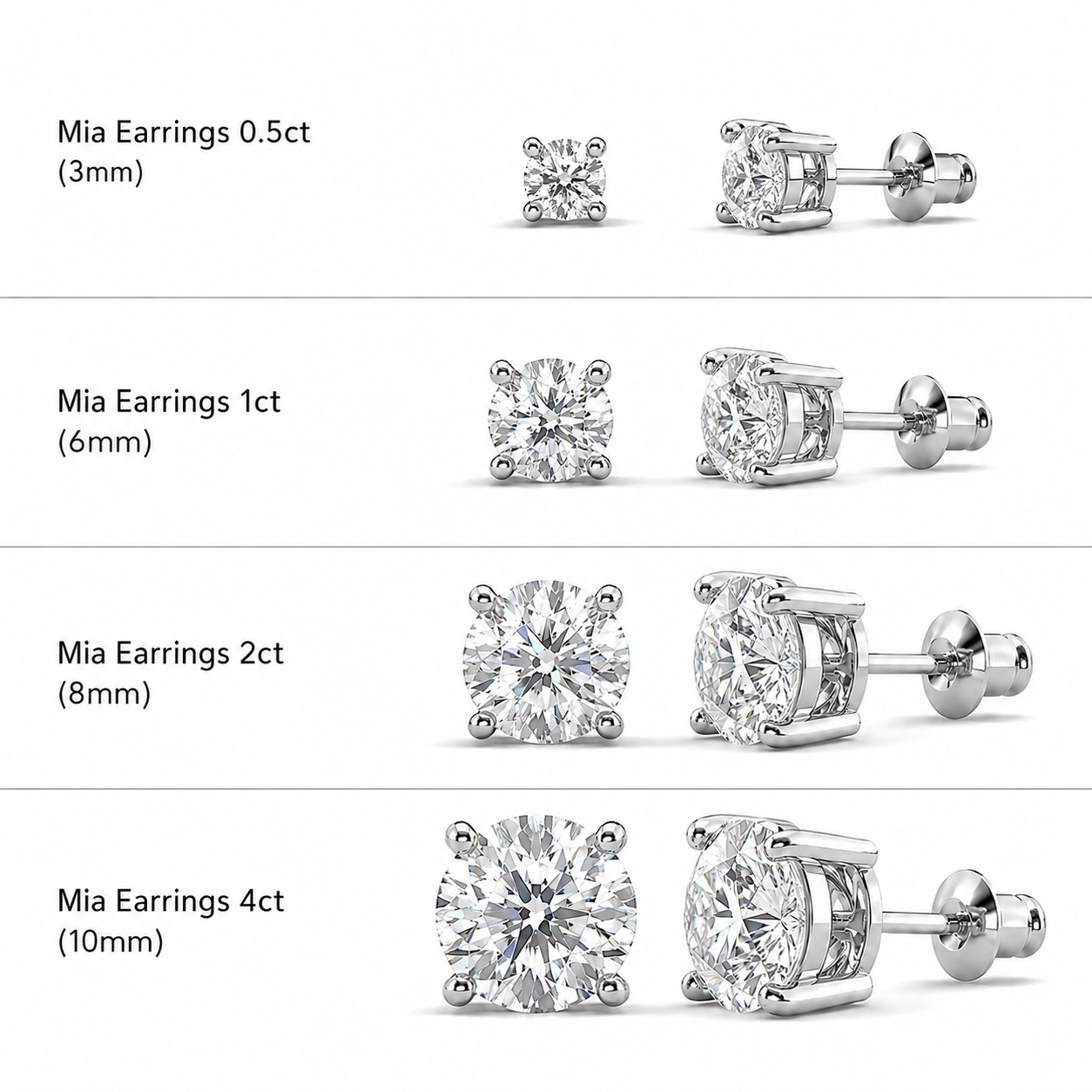 Mia 18k White Gold Plated Sterling Silver Stud Earrings with Simulated Diamond Crystals