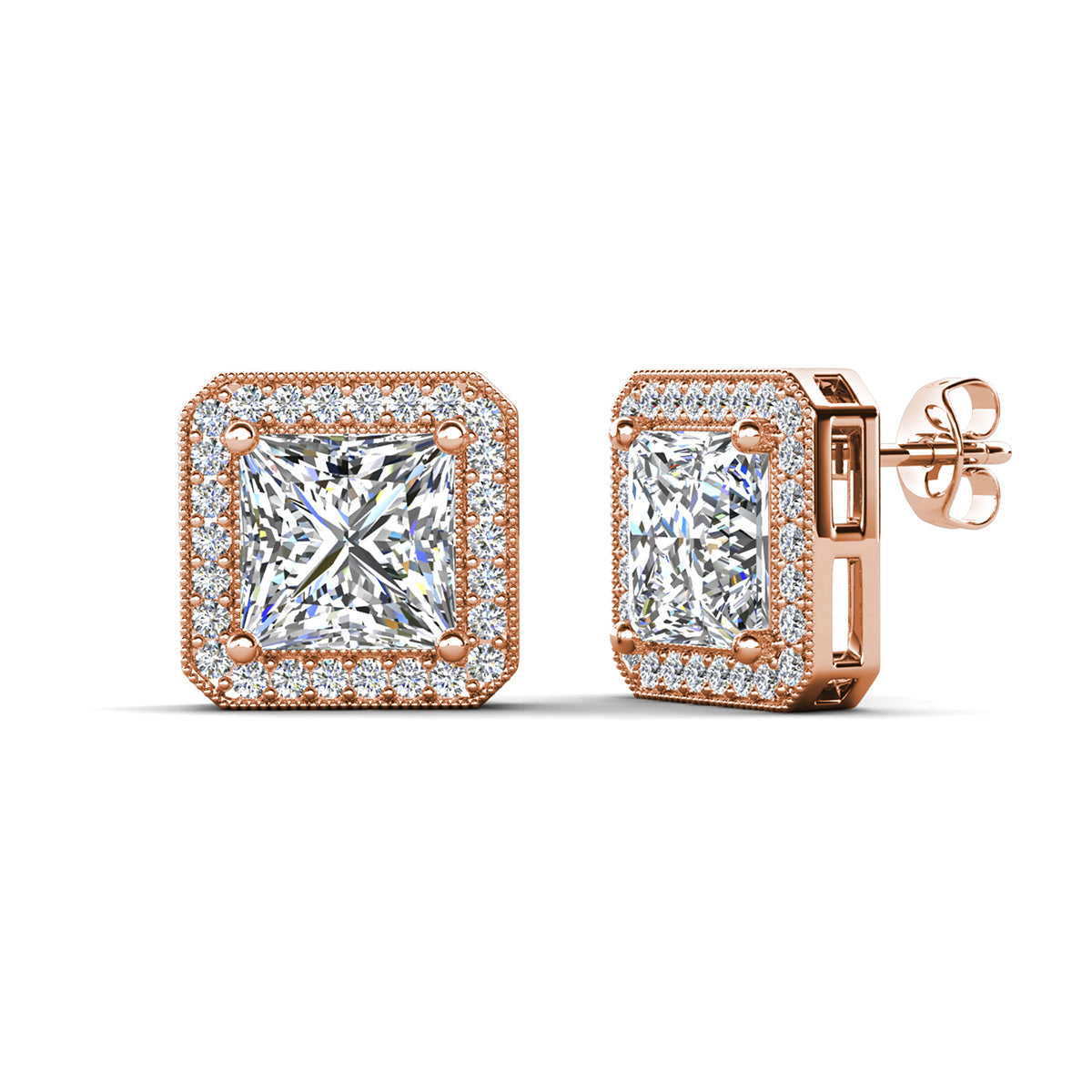 Londyn 18K White Gold Princess Cut Halo Necklace and Earrings Jewelry Set with Simulated Diamond Crystals