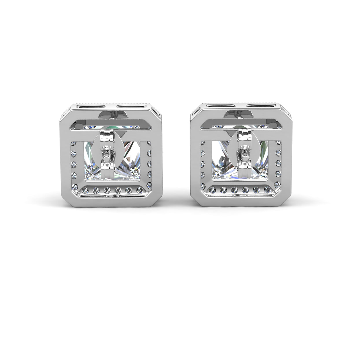 Norah 18k White Gold Plated Princess Cut Halo Stud Earrings with Simulated Diamond Crystals