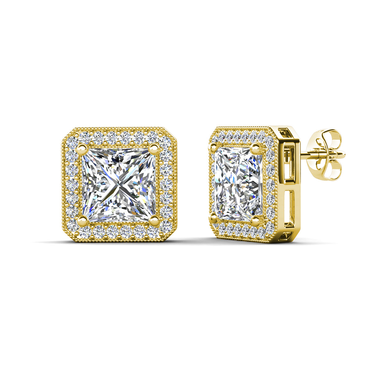 Londyn 18K White Gold Princess Cut Halo Necklace and Earrings Jewelry Set with Simulated Diamond Crystals