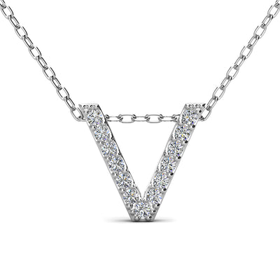 Ethereal Collection 18k White Gold Plated Initial Letter Pendant Necklace with Swarovski Crystals - V