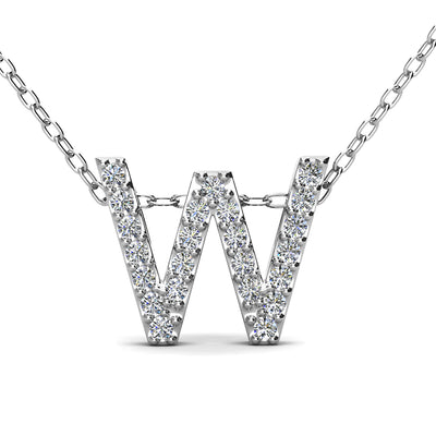 Ethereal Collection 18k White Gold Plated Initial Letter Pendant Necklace with Swarovski Crystals - W