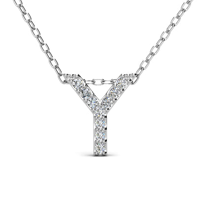 Ethereal Collection 18k White Gold Plated Initial Letter Pendant Necklace with Swarovski Crystals - Y