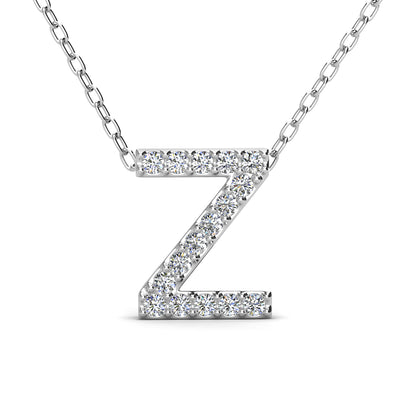 Ethereal Collection 18k White Gold Plated Initial Letter Pendant Necklace with Swarovski Crystals - Z