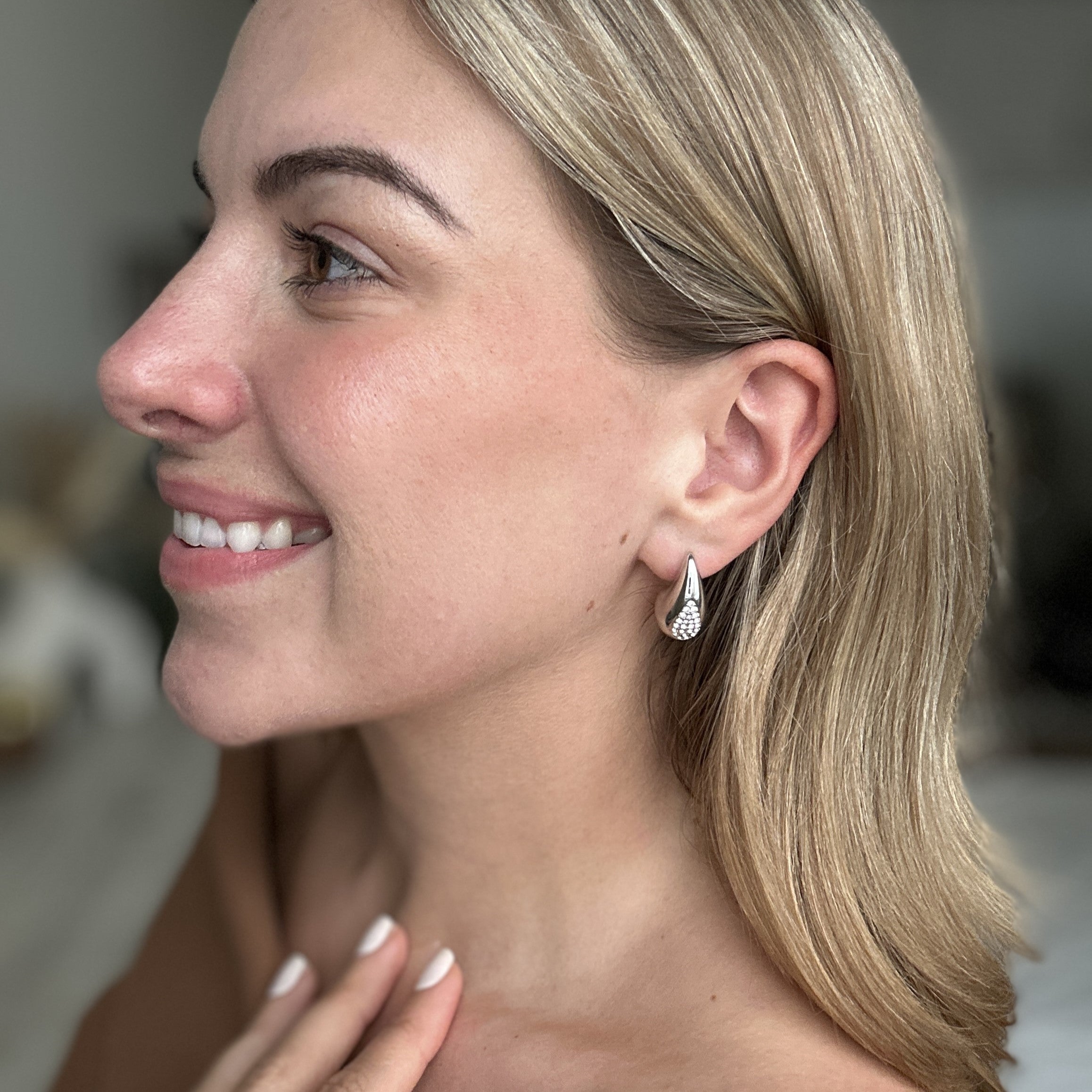 Sally 18k White Gold Plated Teardrop Stud Earrings with Swarovski Crystals