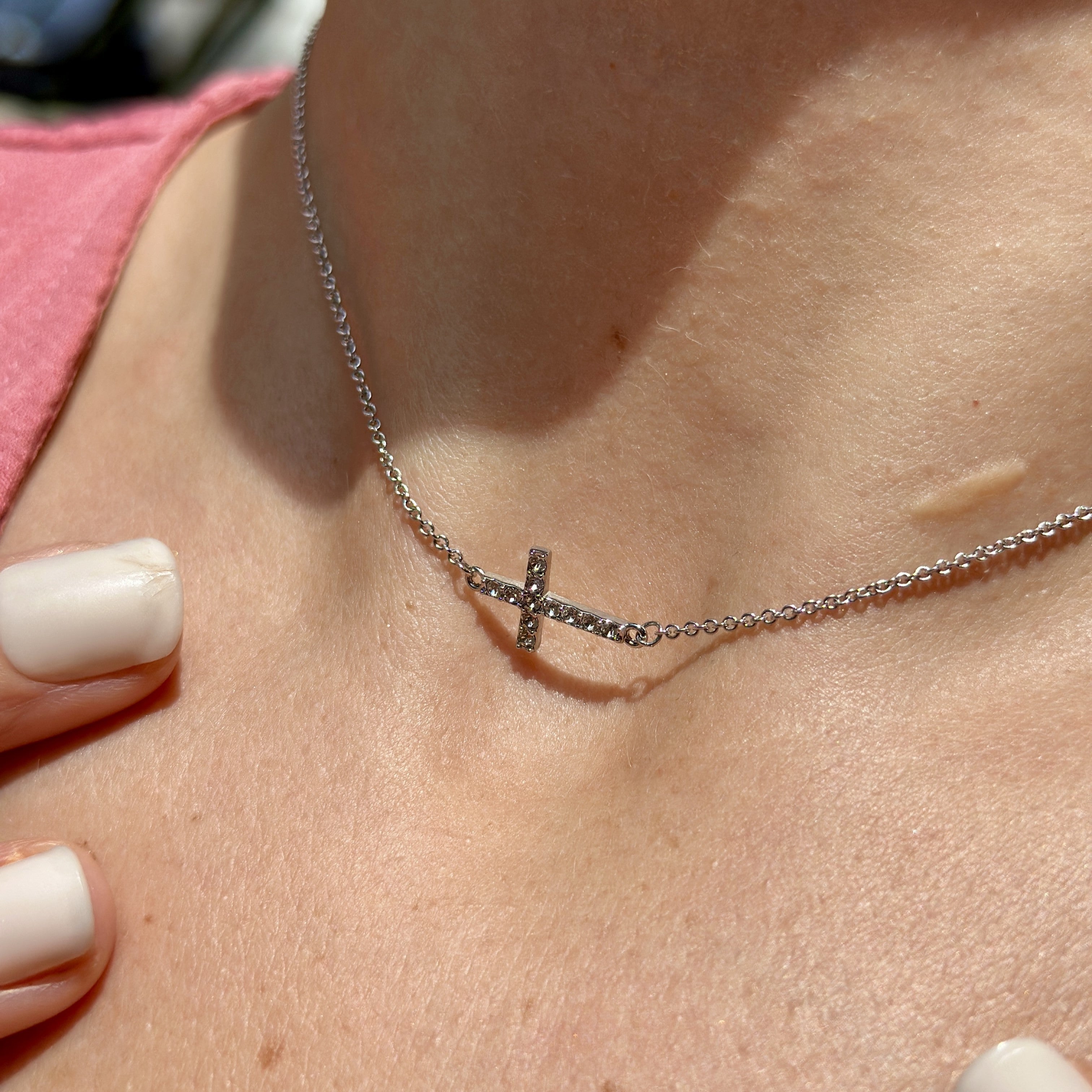Joy 18k White Gold Plated Cross Pendant Necklace with Swarovski Crystals