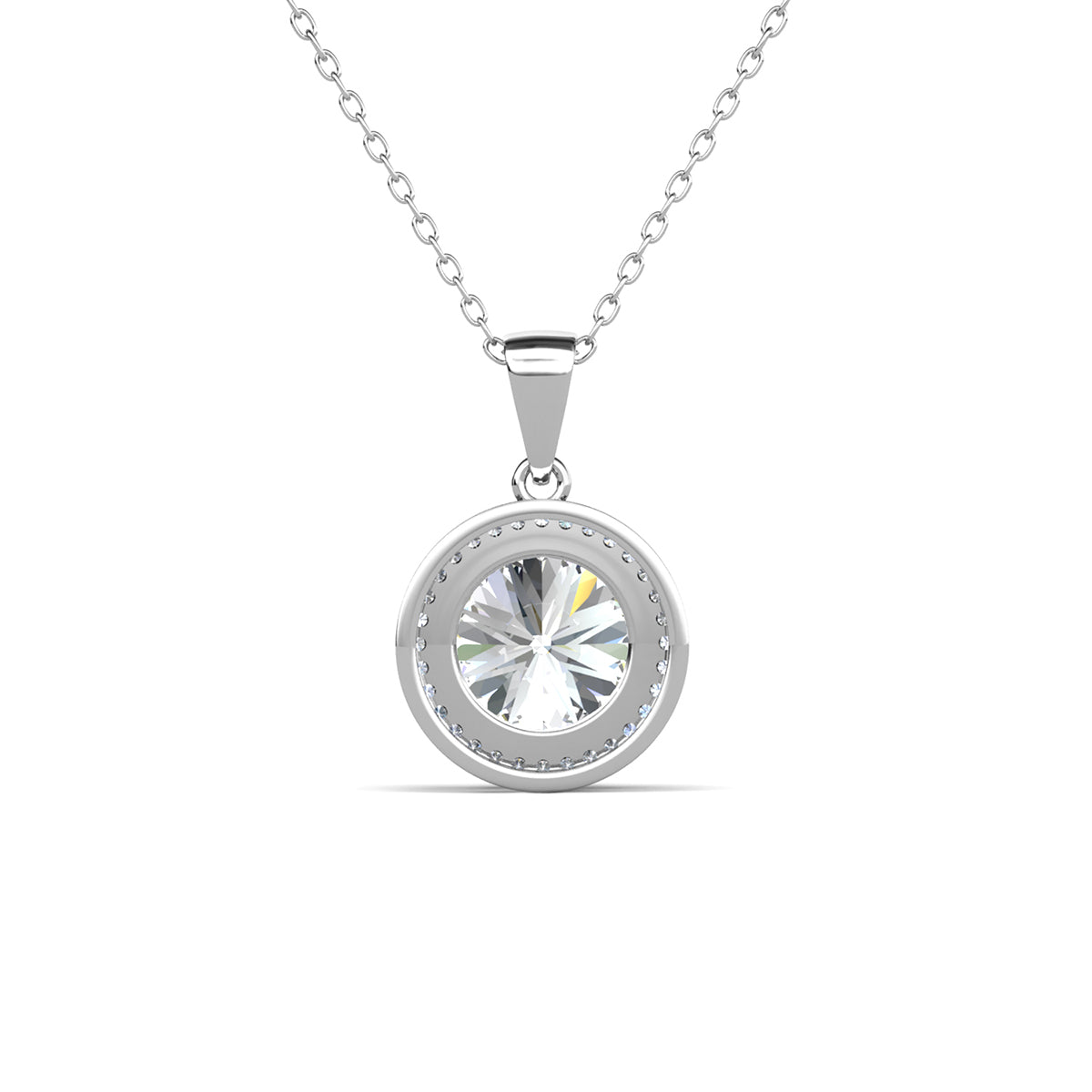 Mariah 18k White Gold Plated Halo Pendant Necklace with Round Cut Simulated Diamond Crystals