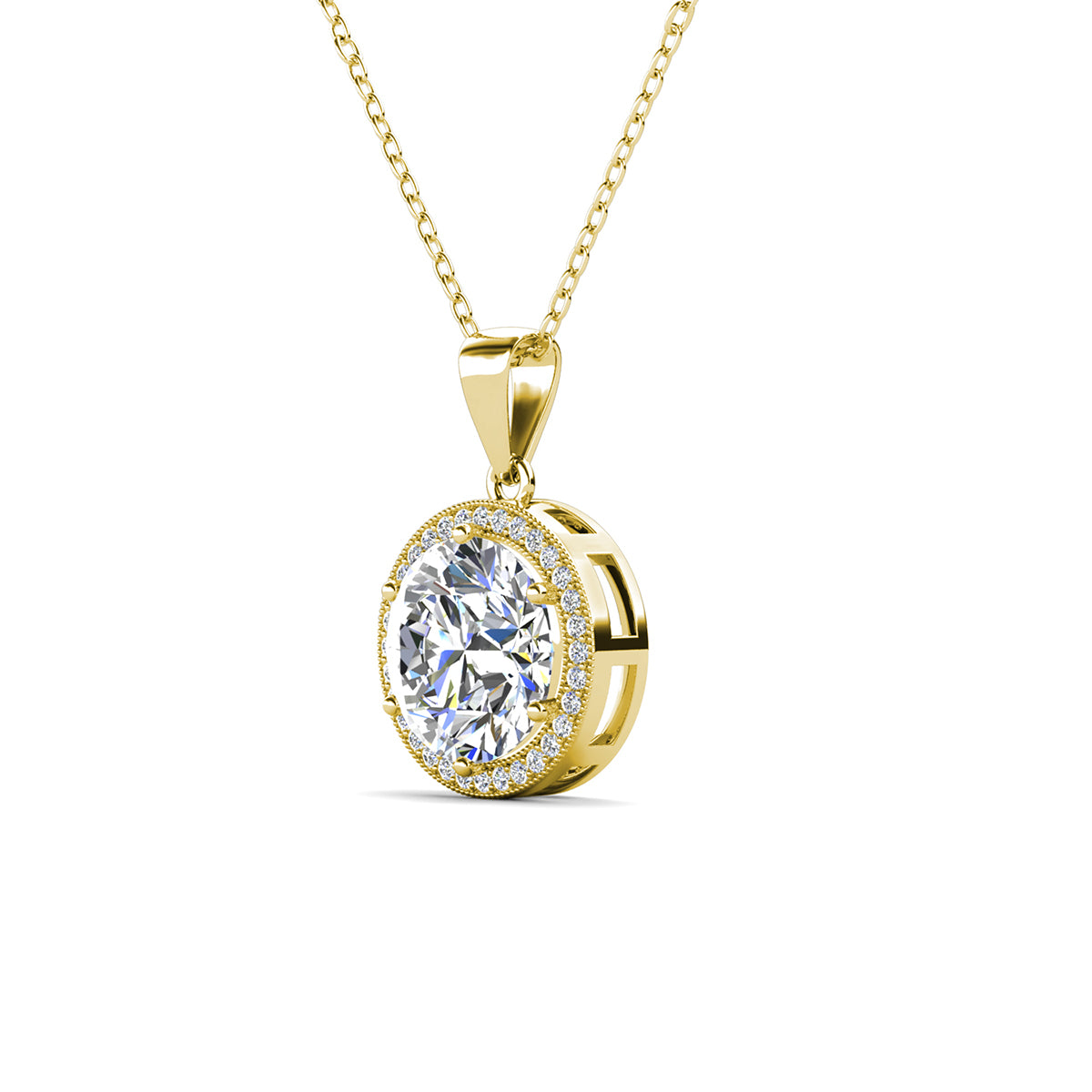 Mariah 18k White Gold Plated Halo Pendant Necklace with Round Cut Simulated Diamond Crystals