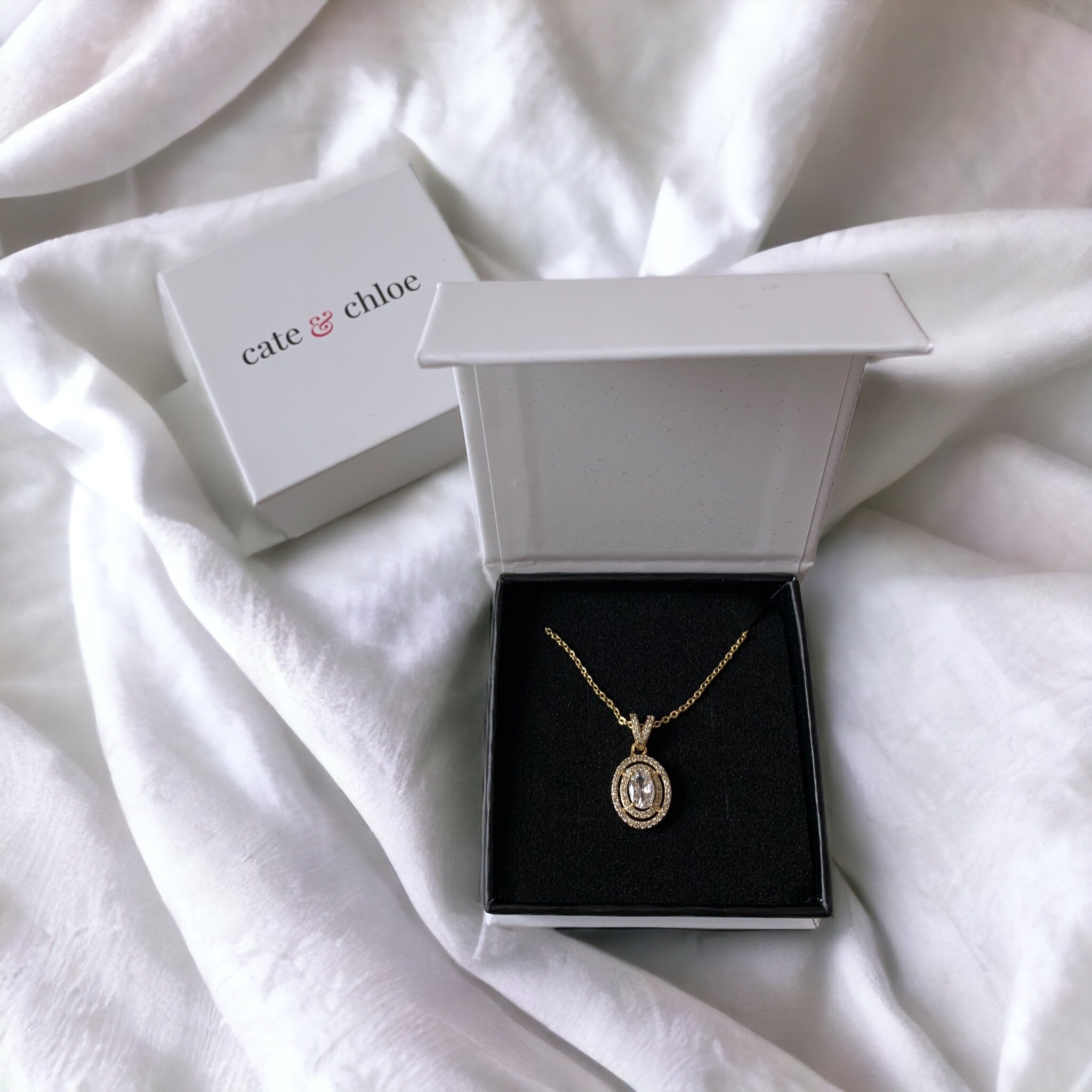 Zelda 18k White Gold Plated Pendant Necklace with Simulated Diamond Crystals