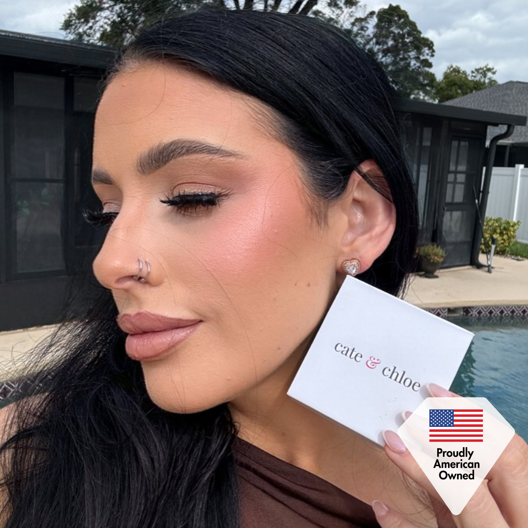 Donna 18k 白金镀金心形水晶耳钉