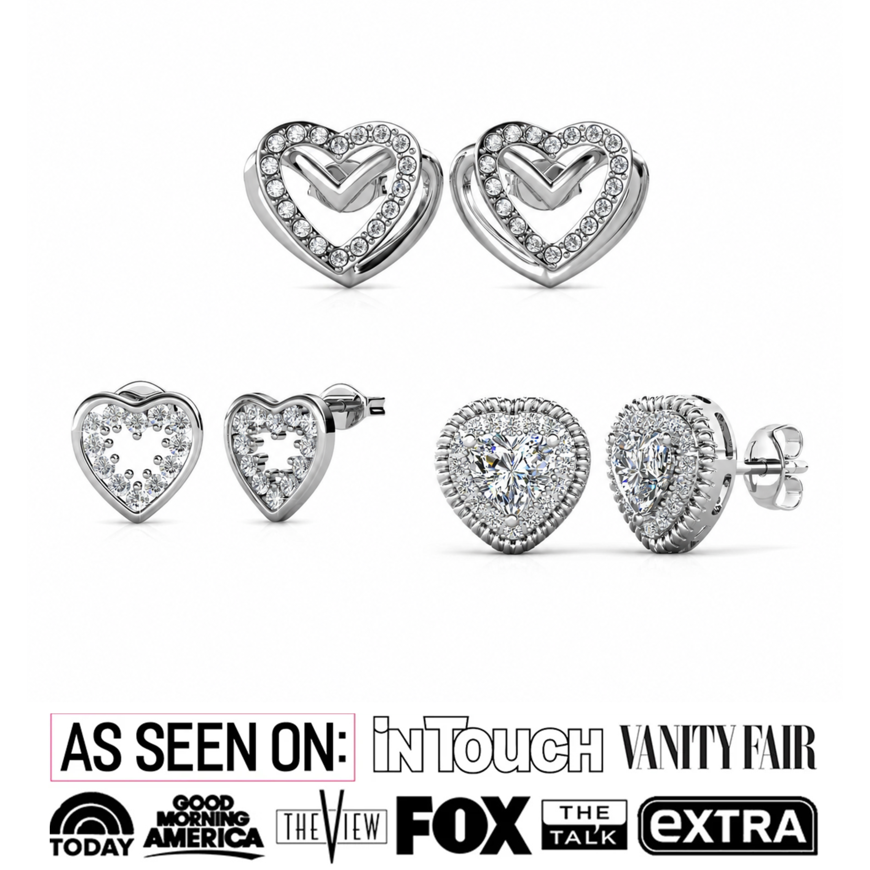 Coraline, Ainsley, Cathy 18k White Gold Plated Stud Earrings for Women (3 Pair Set)