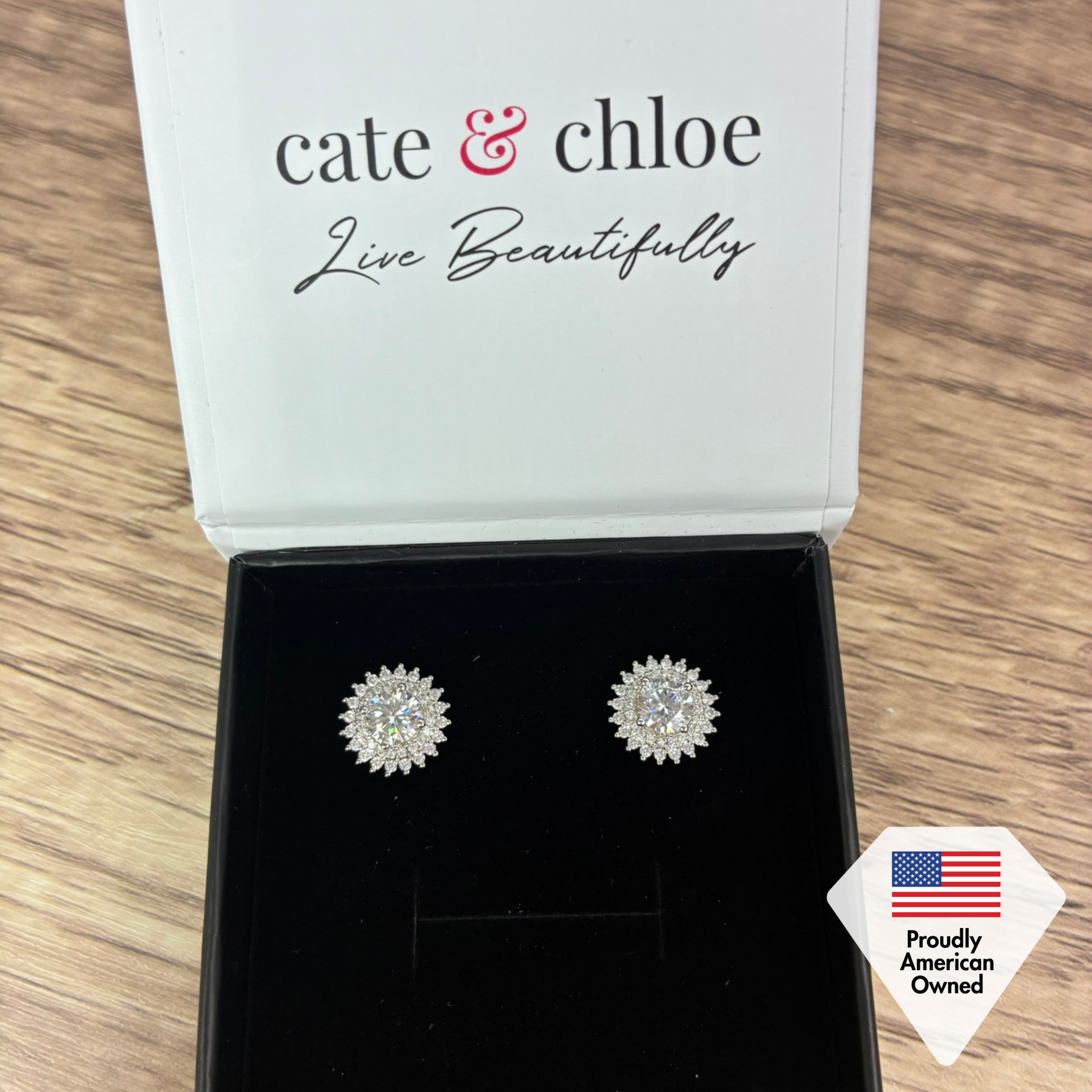 Cordelia 18k 白金镀金圆形切割水晶耳钉