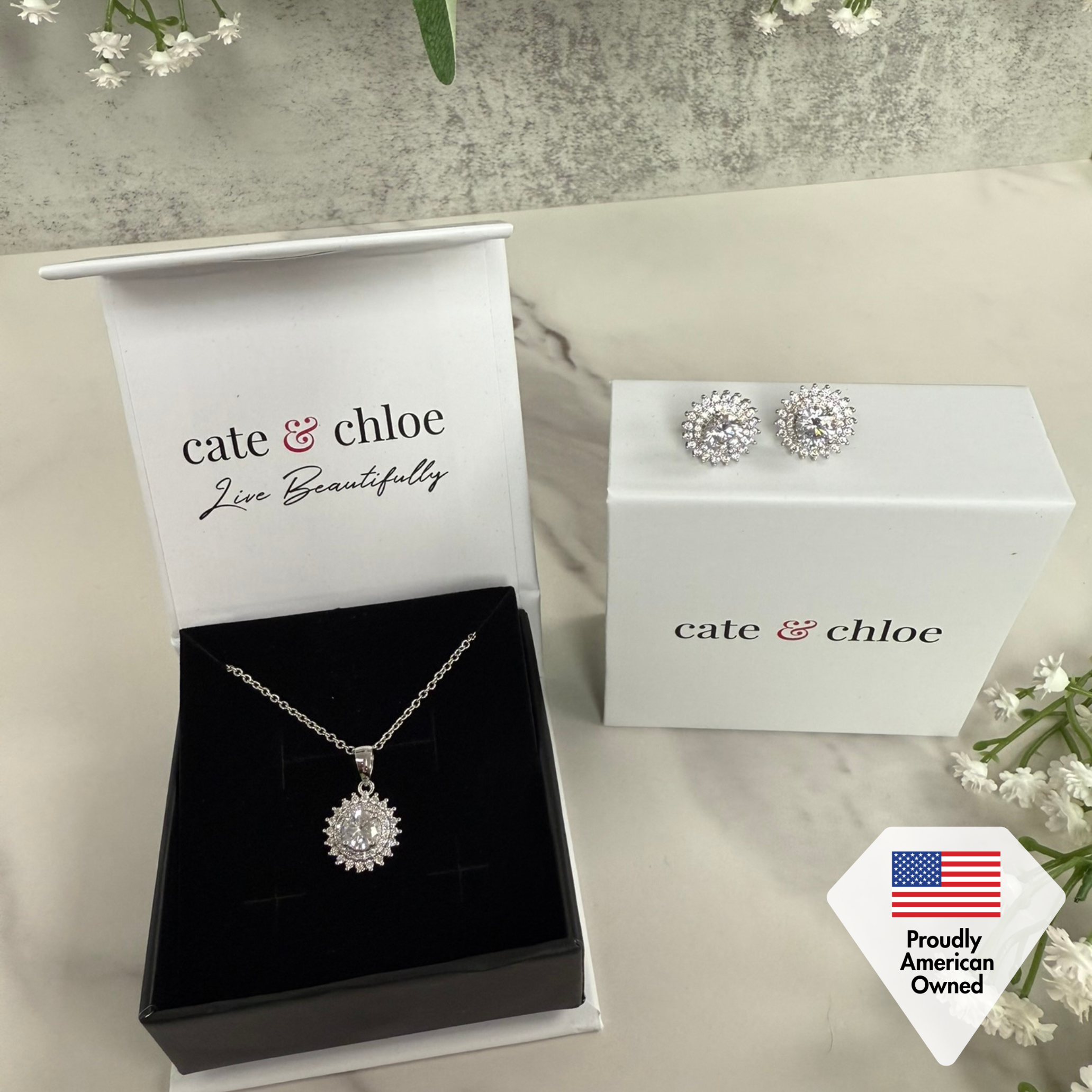 Cordelia 18k White Gold Plated Silver Pendant Necklace with Simulated Diamond Crystals