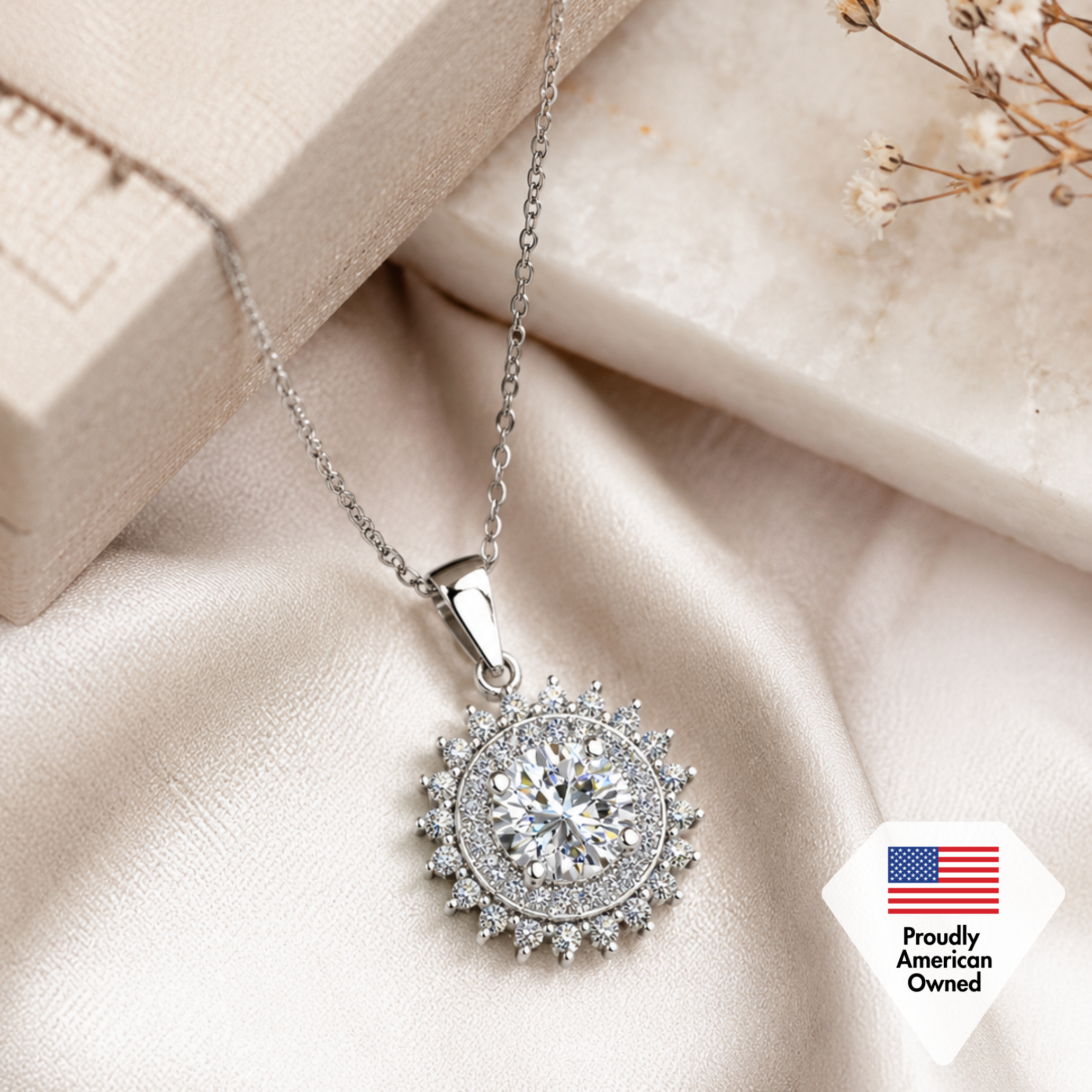 Cordelia 18k White Gold Plated Silver Pendant Necklace with Simulated Diamond Crystals