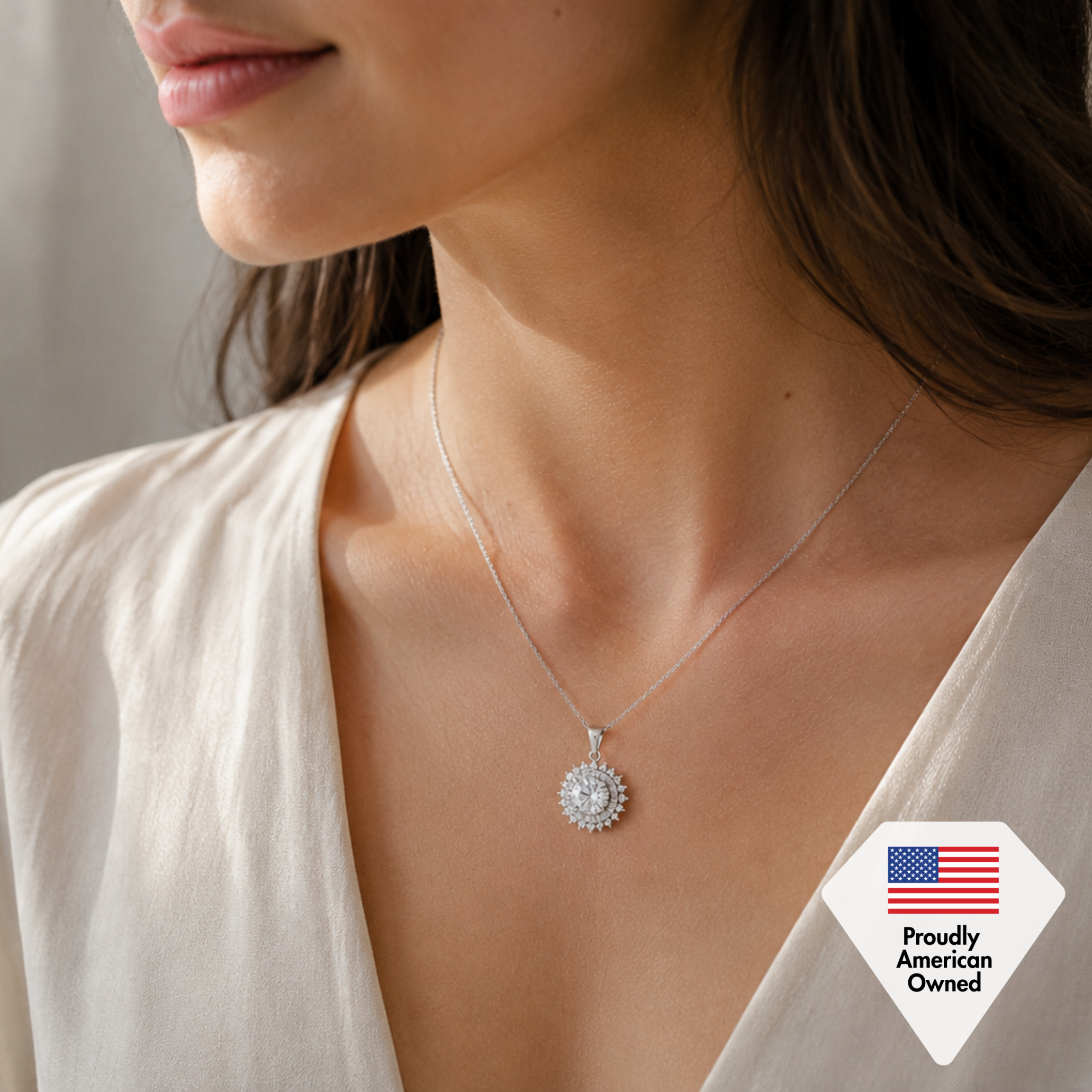 Cordelia 18k White Gold Plated Silver Pendant Necklace with Simulated Diamond Crystals