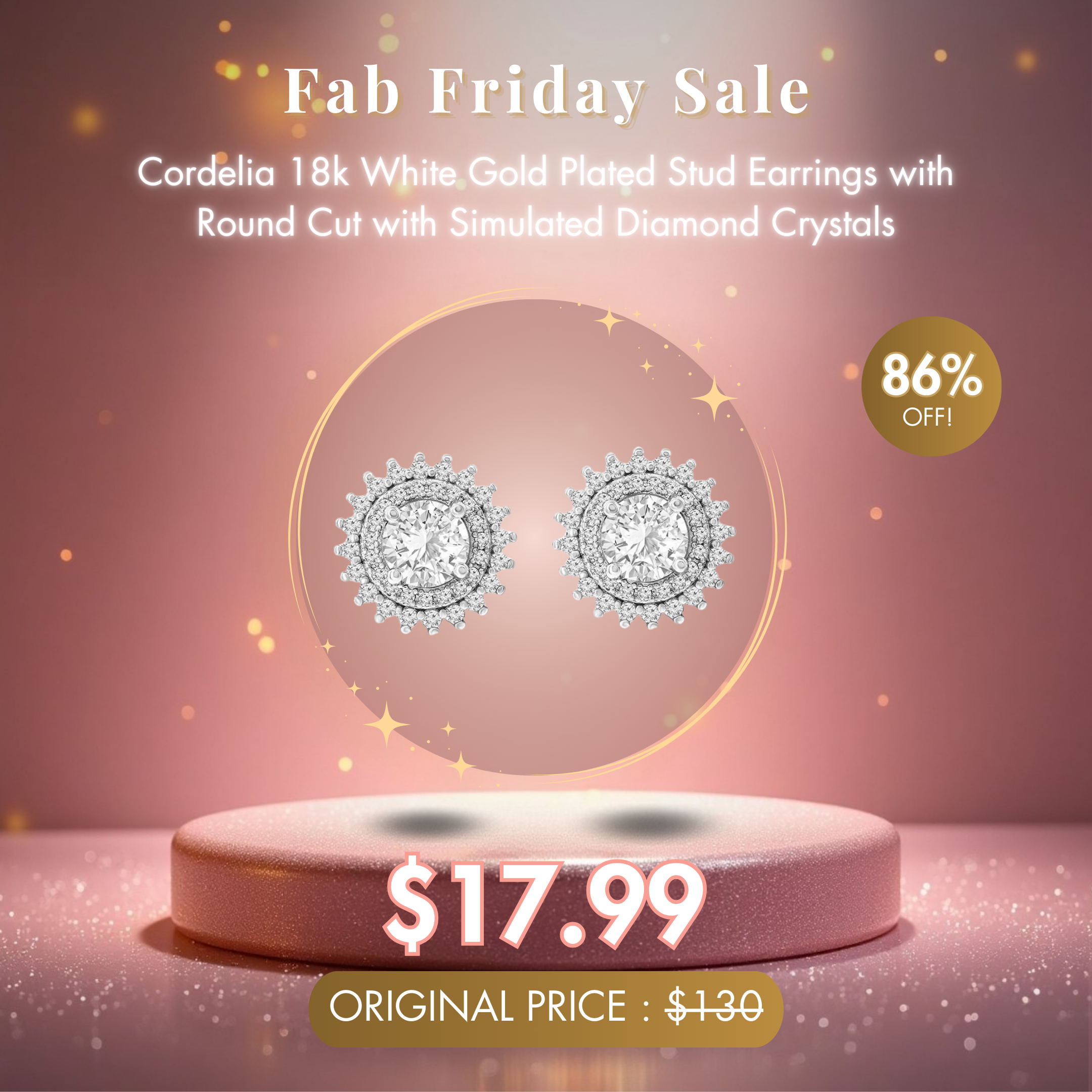 Cordelia 18k White Gold Plated Stud Earrings with Round Cut with Simulated Diamond Crystals - Fab Friday Sale