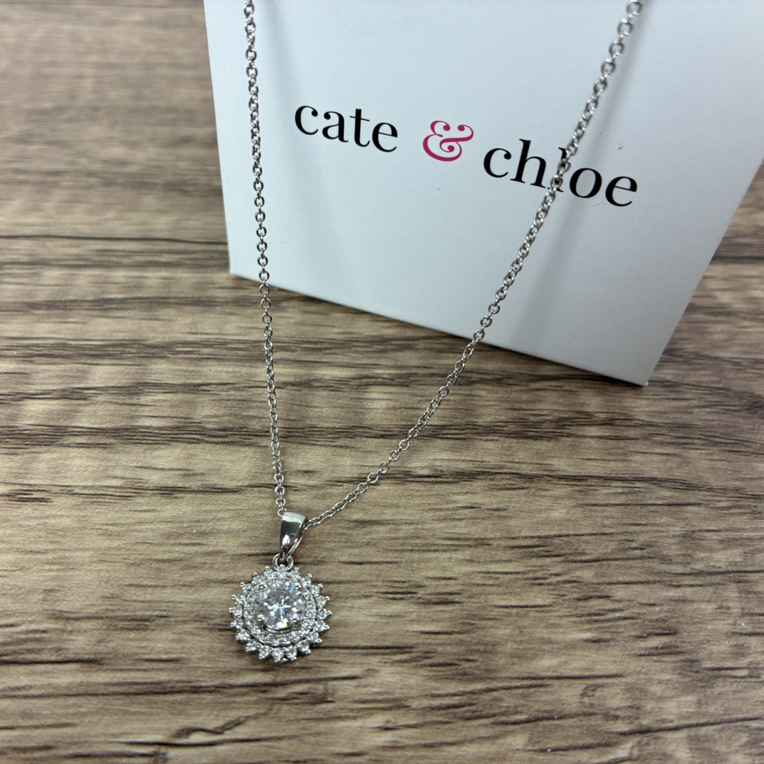 Cordelia 18k White Gold Plated Silver Pendant Necklace with Simulated Diamond Crystals