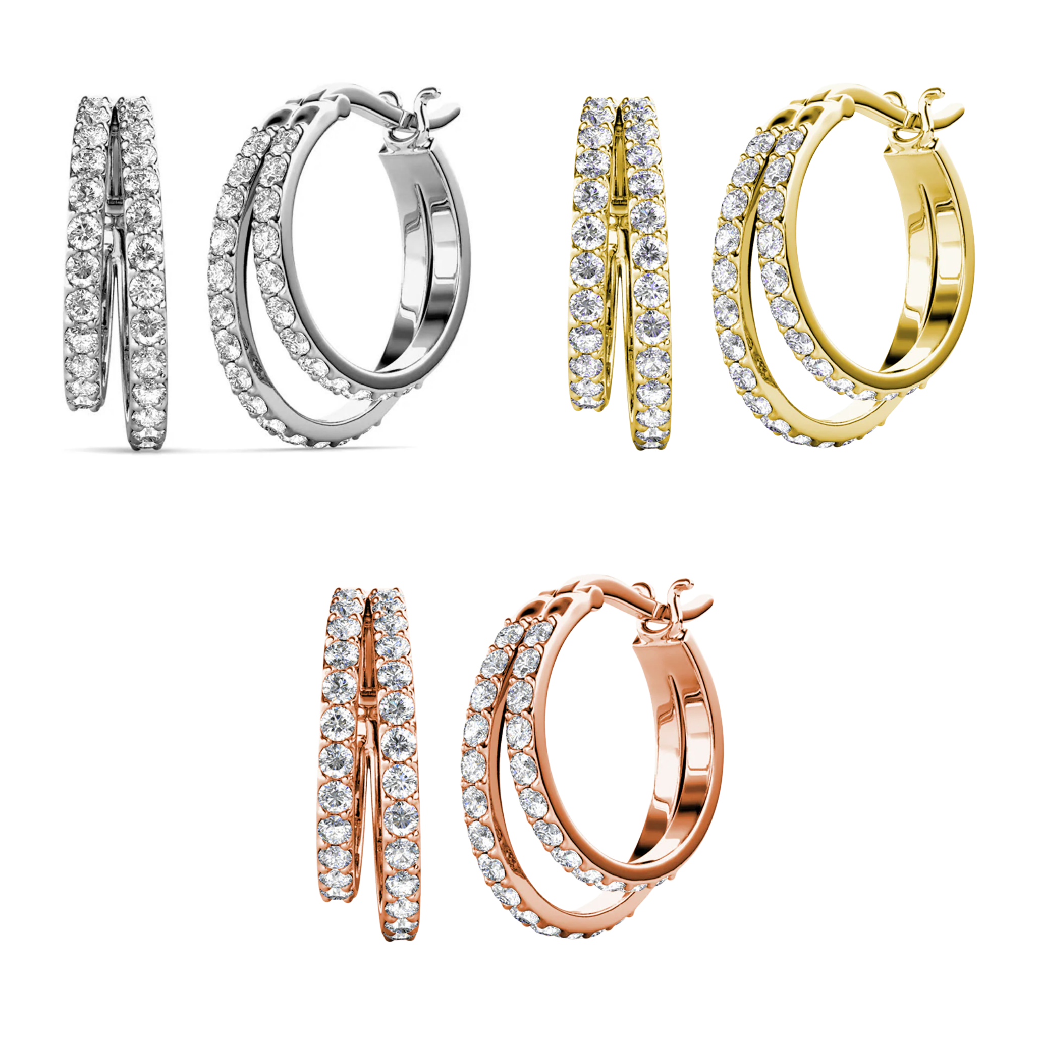 Corina 18k White Gold Plated 20mm Hoop Earrings with Swarovski Crystals (3 Pair Set)