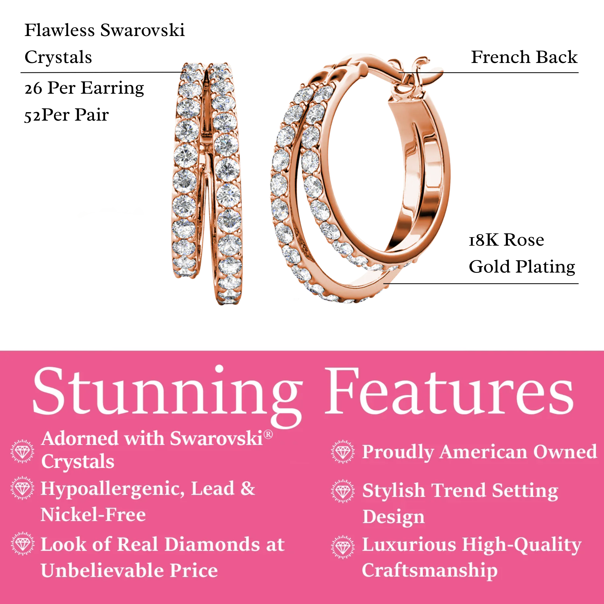 Corina 18k White Gold Plated 20mm Hoop Earrings with Swarovski Crystals