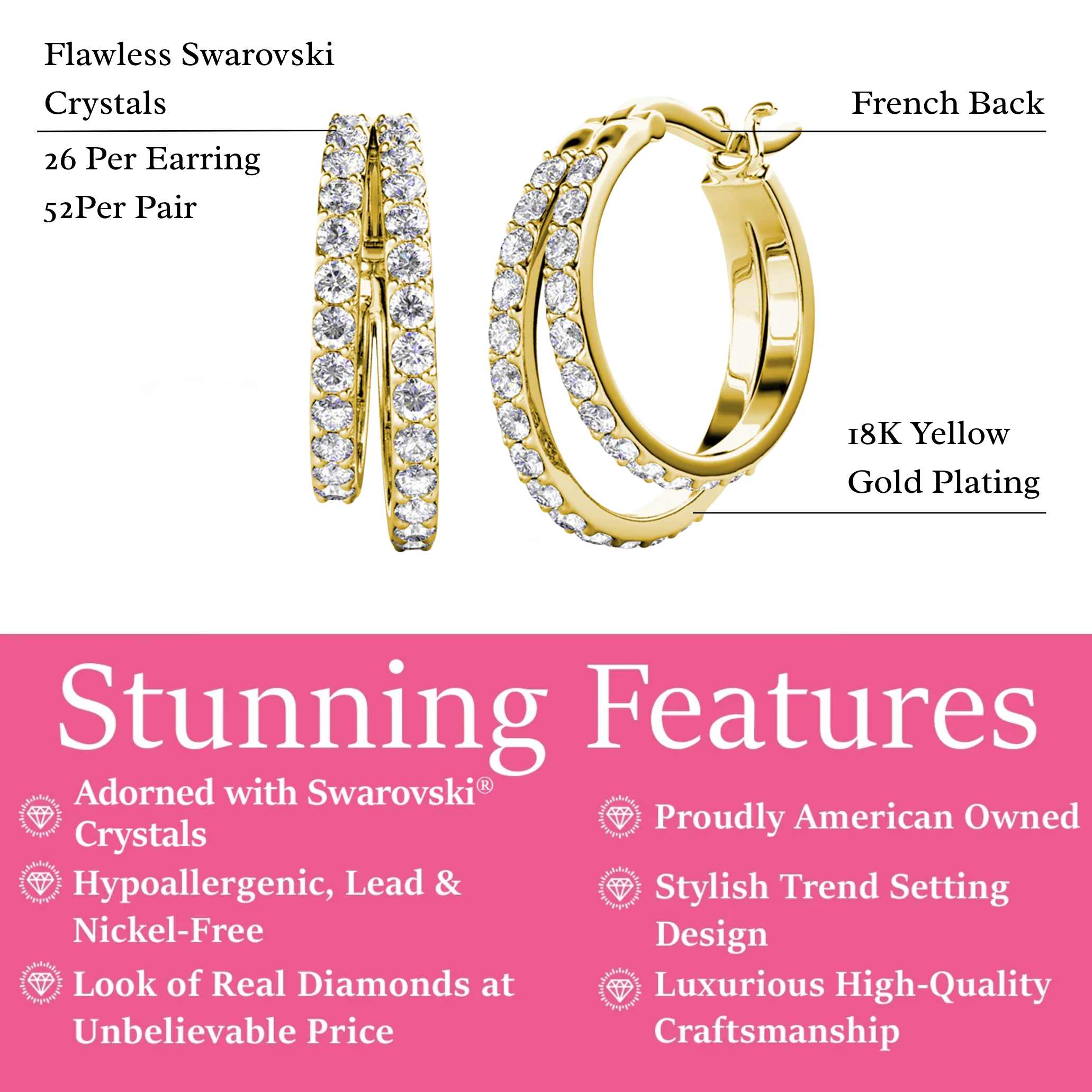 Corina 18k White Gold Plated 20mm Hoop Earrings with Swarovski Crystals
