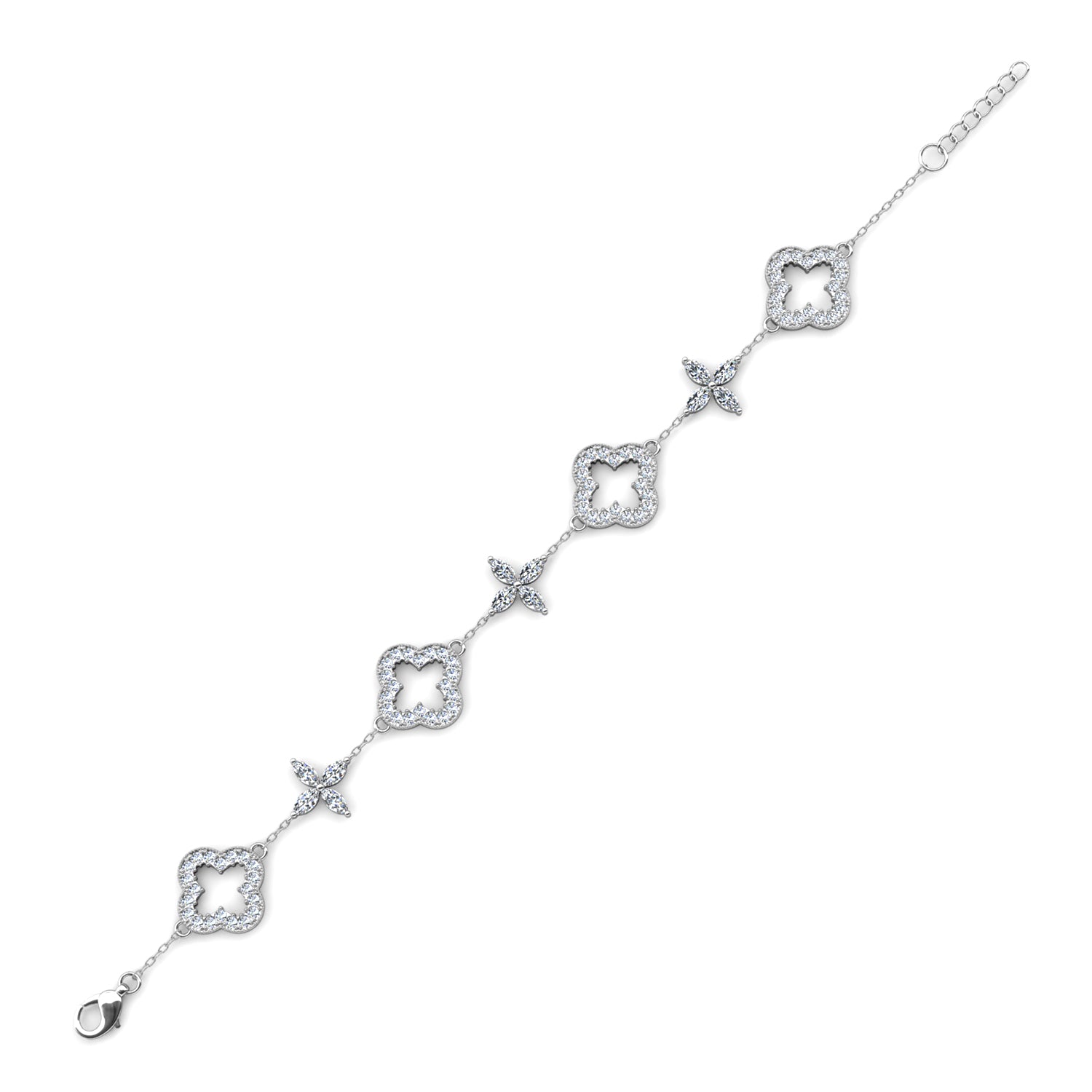 Samara 18k White Gold Plated Clover Station Bracelet with Swarovski Crystals
