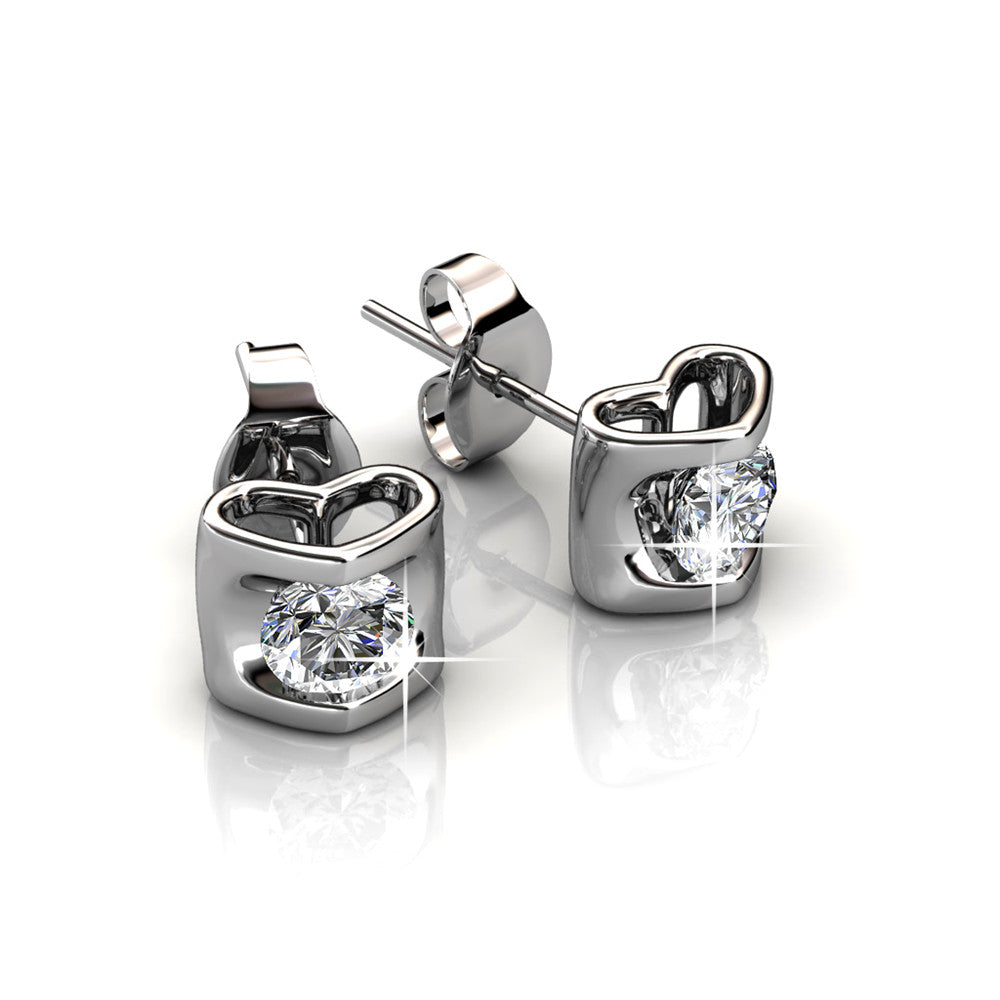 Lindsey 18k White Gold Plated Heart Stud Earrings with Swarovski Crystals - Final Sale