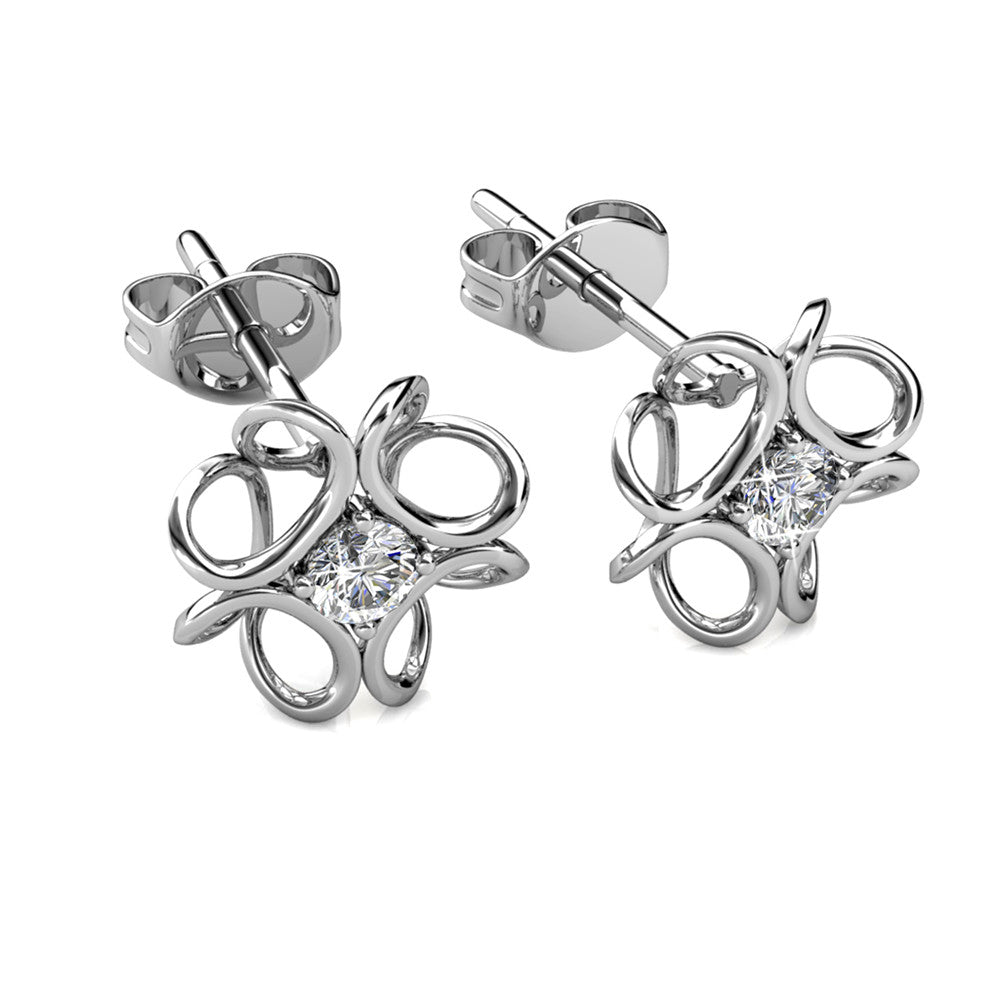 Alexis 18k White Gold Plated Flower Stud Earrings with Swarovski Crystal