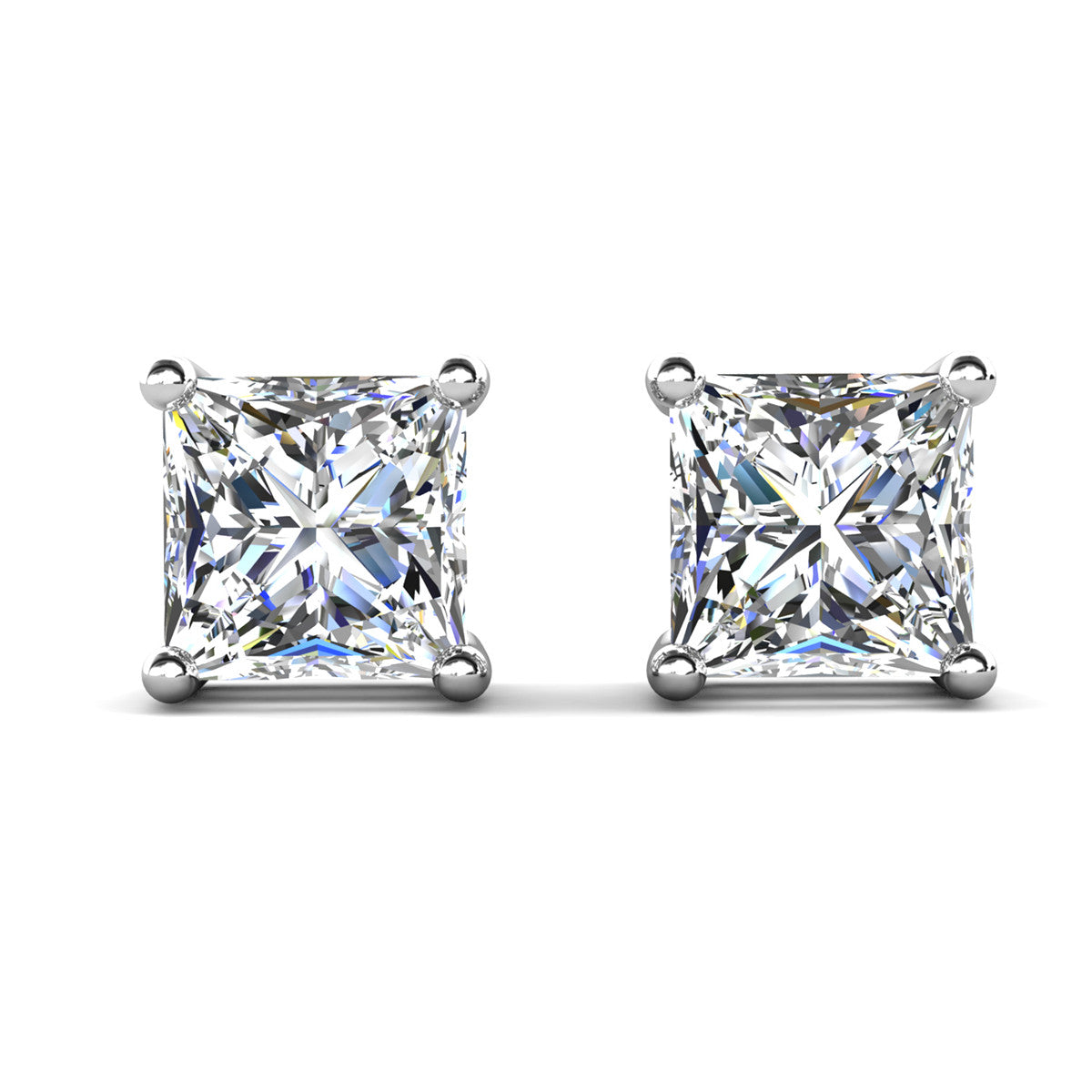 Brooke 18k White Gold Plated Stud Earrings with Princess Cut Swarovski® Crystals