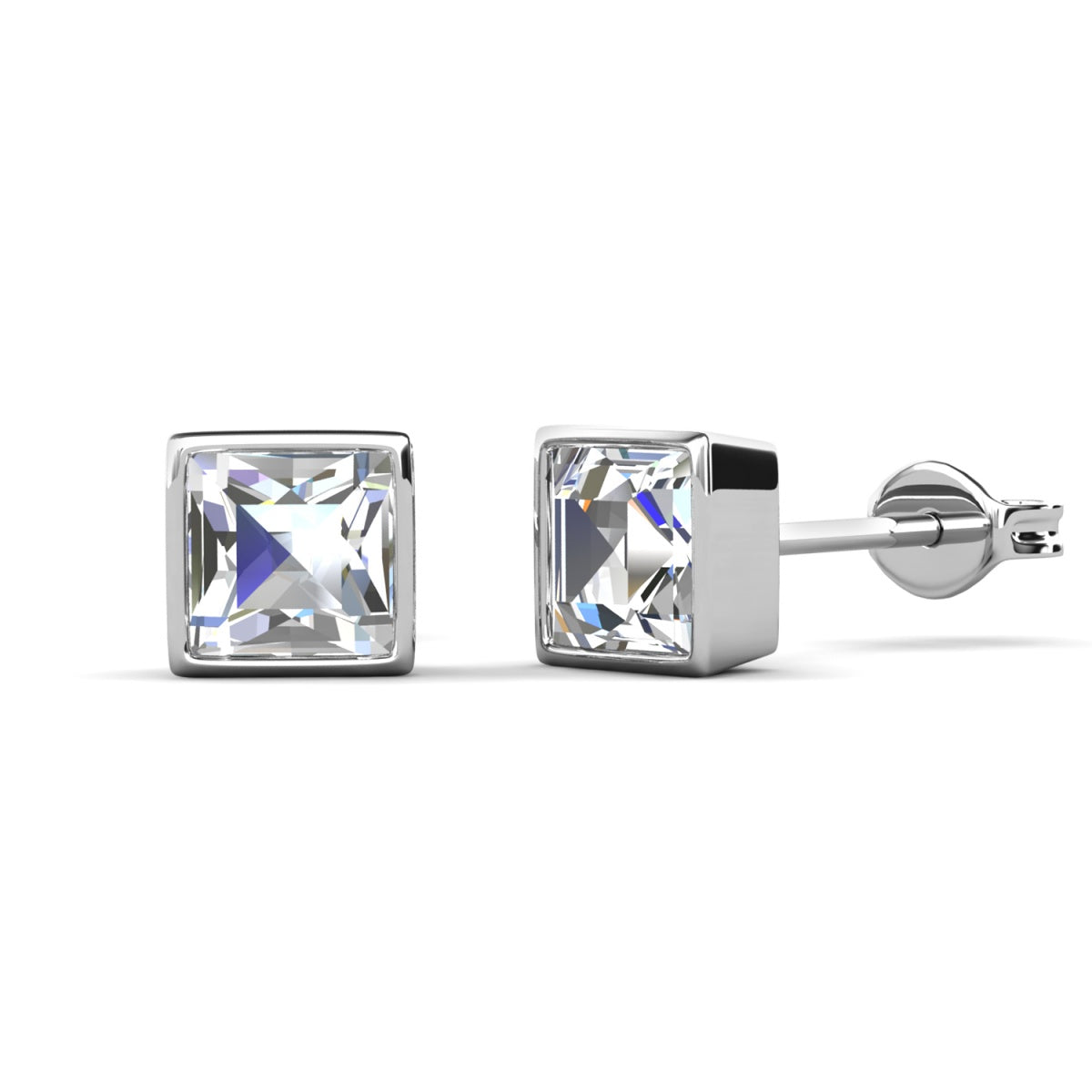 Brooke 18k White Gold Plated Stud Earrings with Princess Cut Swarovski Crystals