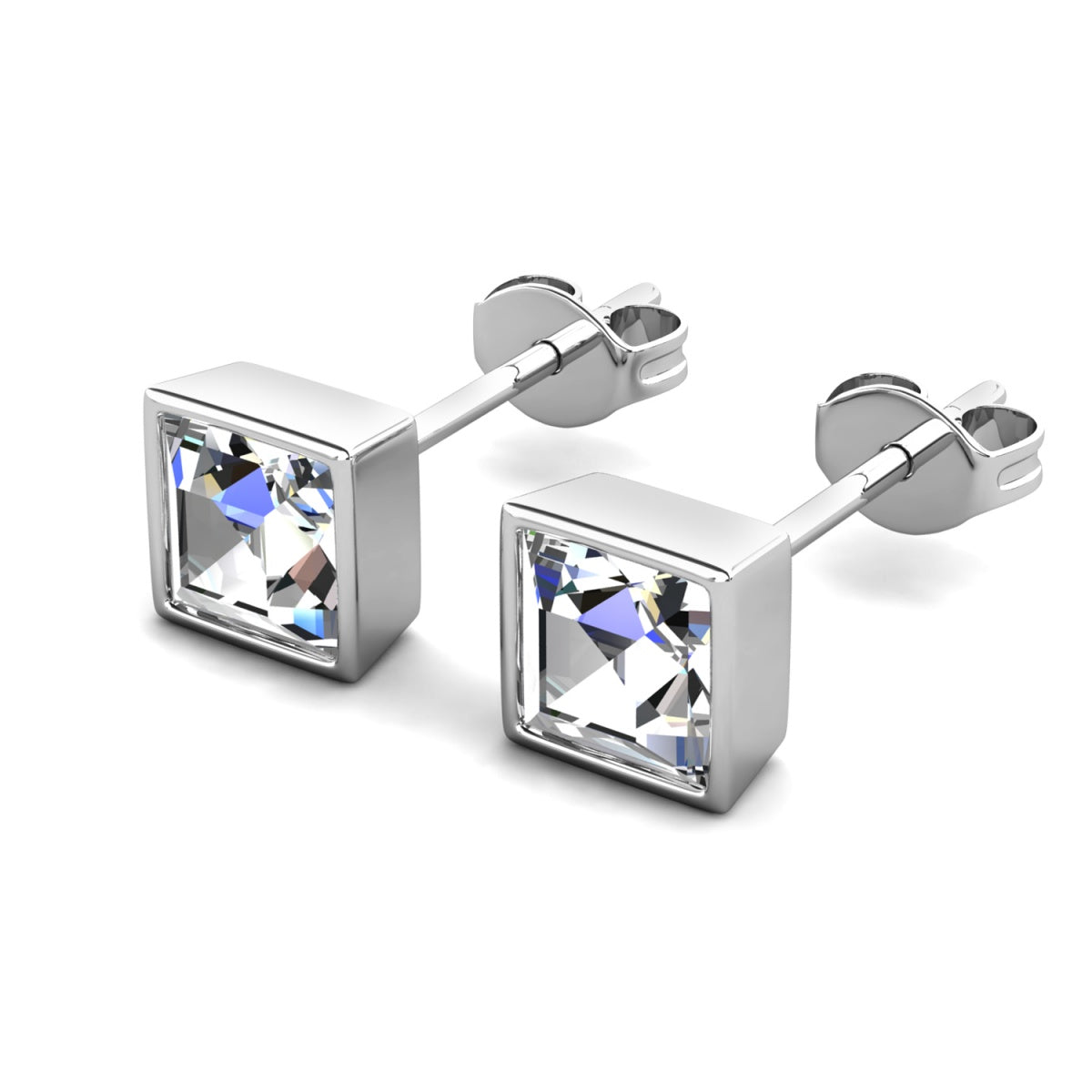 Brooke 18k White Gold Plated Stud Earrings with Princess Cut Swarovski Crystals