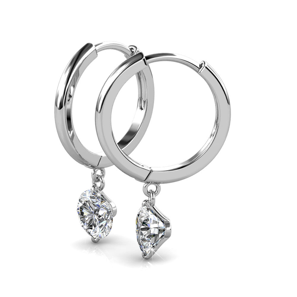 Georgia 18k White Gold Plated 14mm Hoop Dangle Earrings with Swarovski Crystals