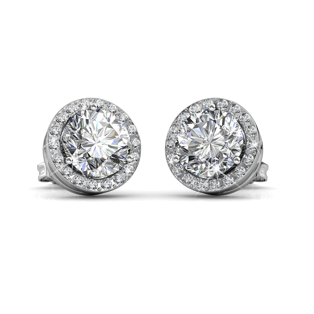 皇家四月生日石钻石耳环，镀 18k 白金银色光环耳环，圆形切割水晶