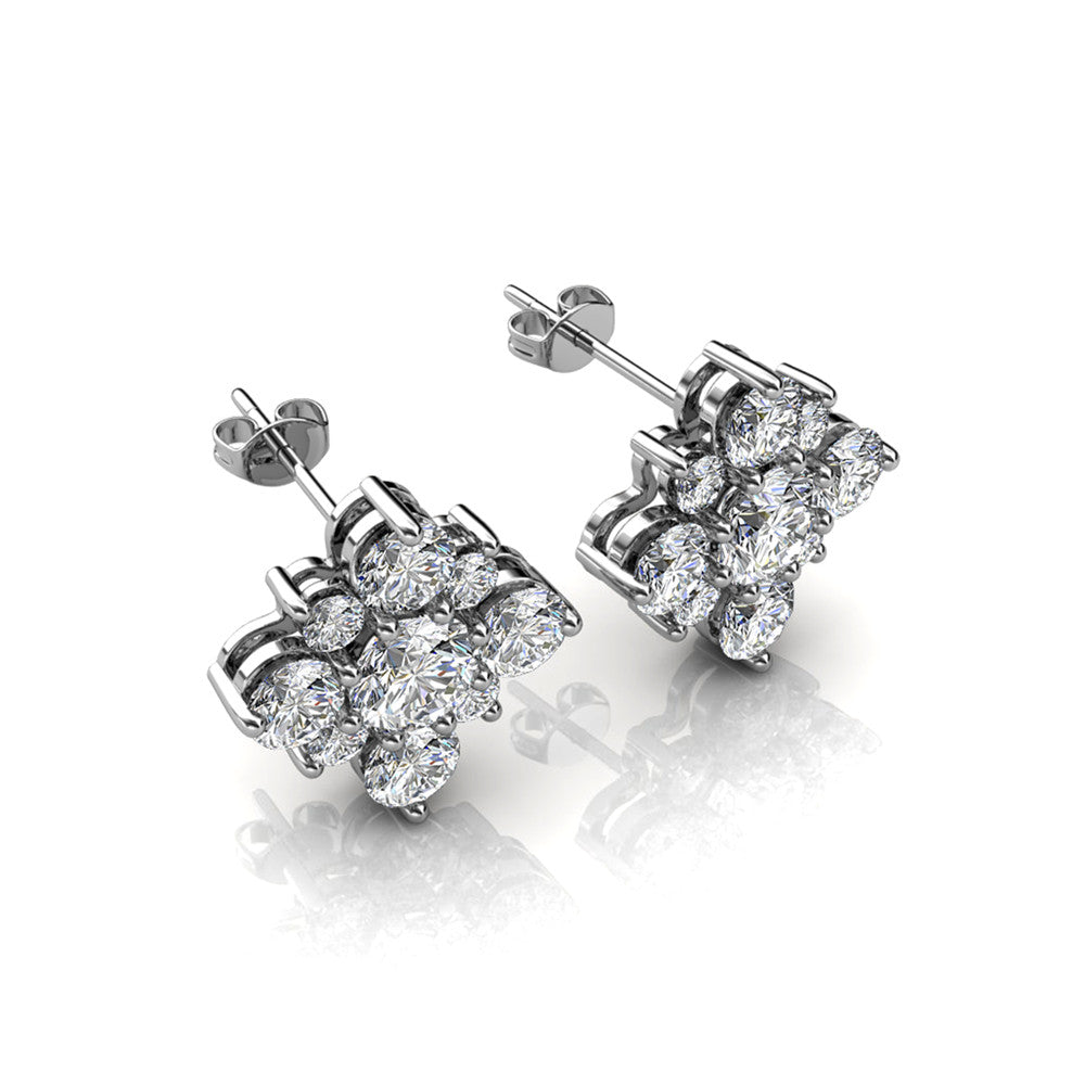 Macie 18k White Gold Plated Cluster Stud Earrings with Swarovski Crystals