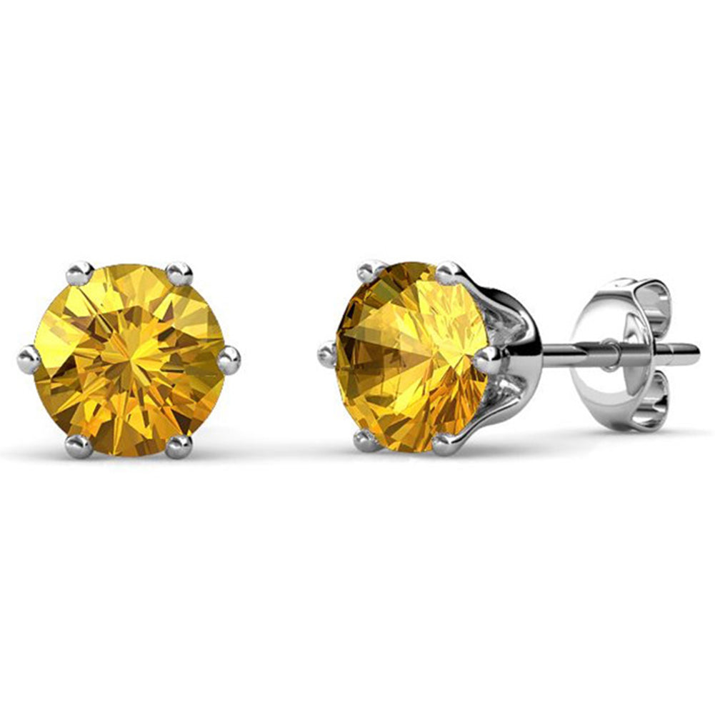 November Birthstone Citrine Earrings, 18k White Gold Plated Stud Earrings with 1CT Crystals