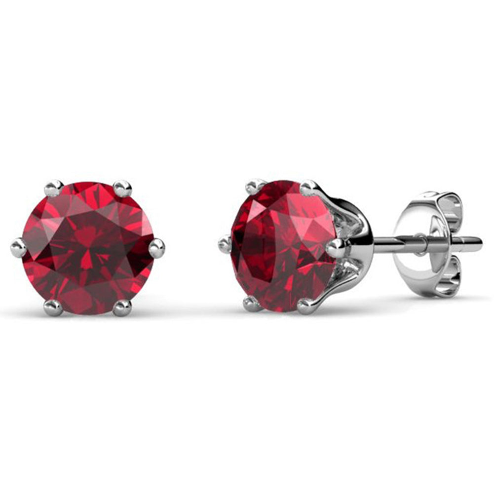January Birthstone Garnet Earrings, 18k White Gold Plated Stud Earrings with 1CT Crystals