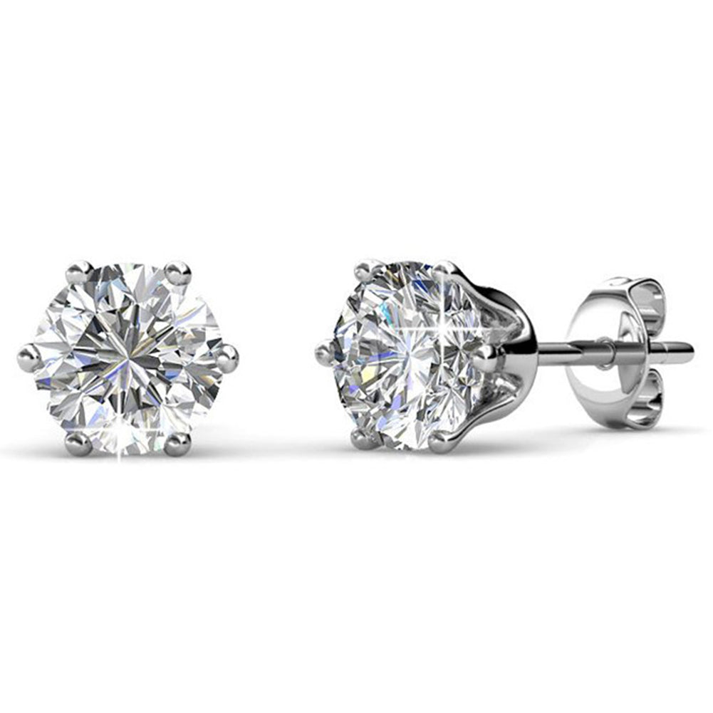 April Birthstone Diamond Earrings, 18k White Gold Plated Stud Earrings with 1CT Crystals